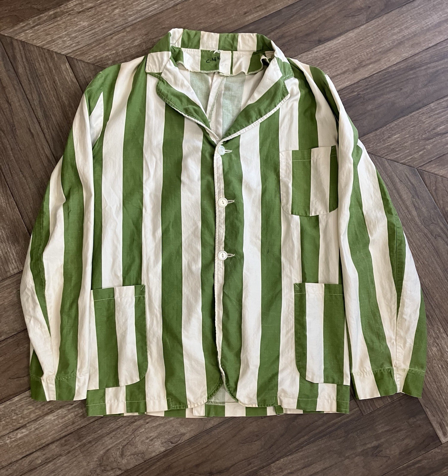 Vintage 30s 40s Cotton Chore Coat University Ivy League Blazer M/L Striped