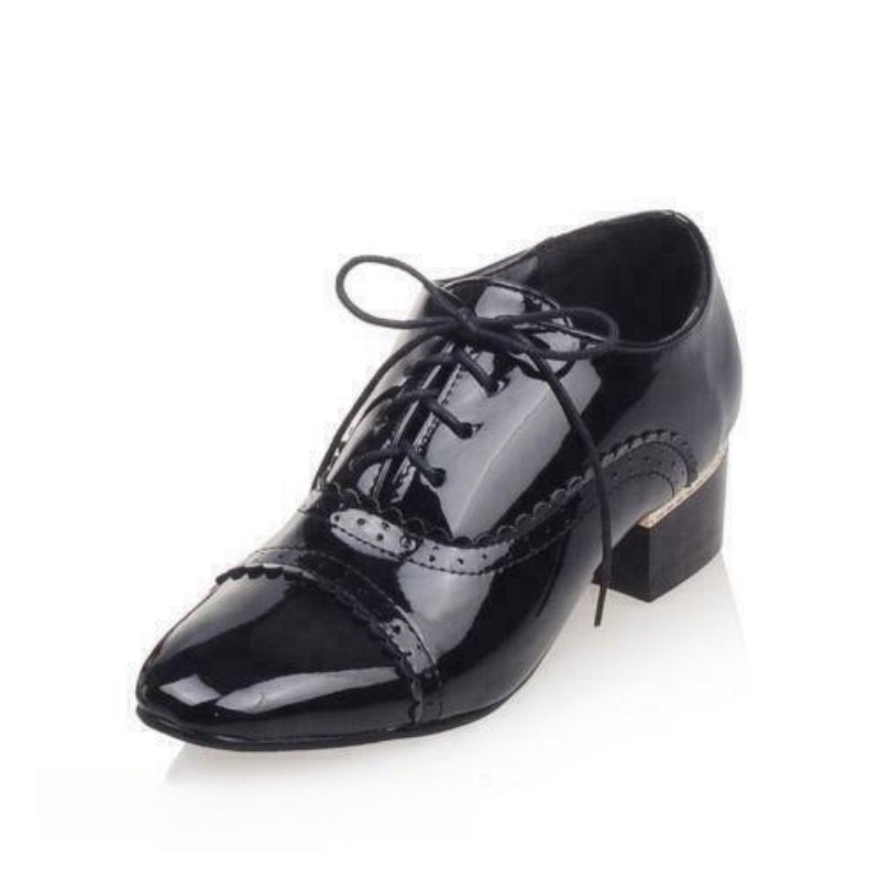 Women Sweet Pointy Toe Shoes Patent Leather Pumps Mary Jane Chunky Heel US4-US12