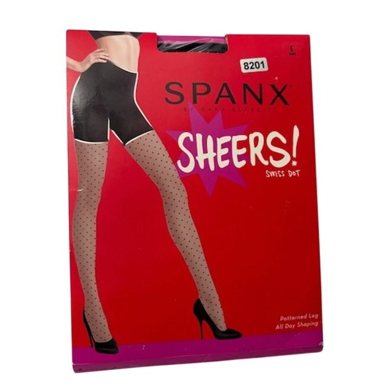 NEW SPANX Sheers Swiss Dot Patterned Leg All Day Shaping Tights Black Size E