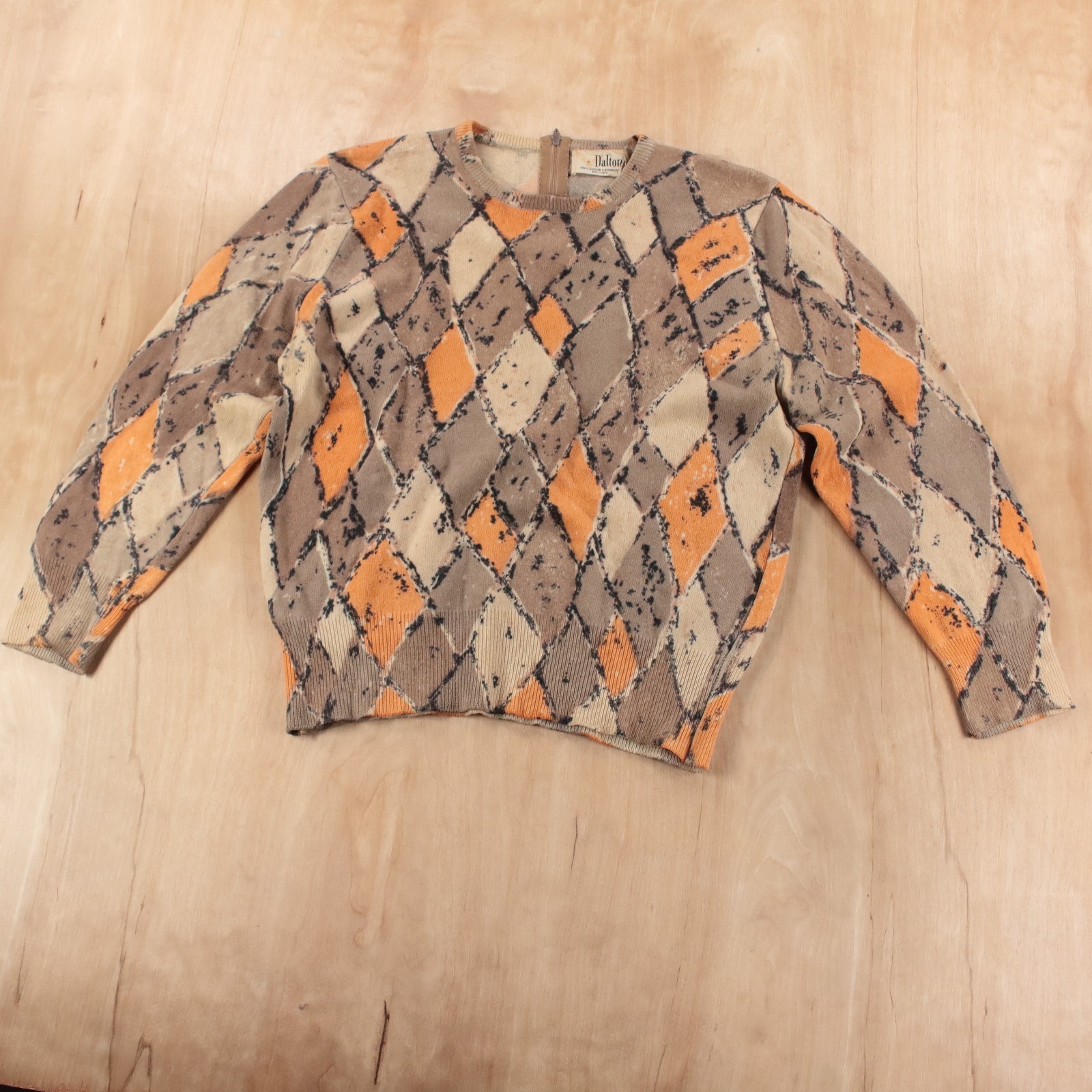 DALTON cashmere abstract argyle print sweater fits SMALL true vtg 50s 60s mod
