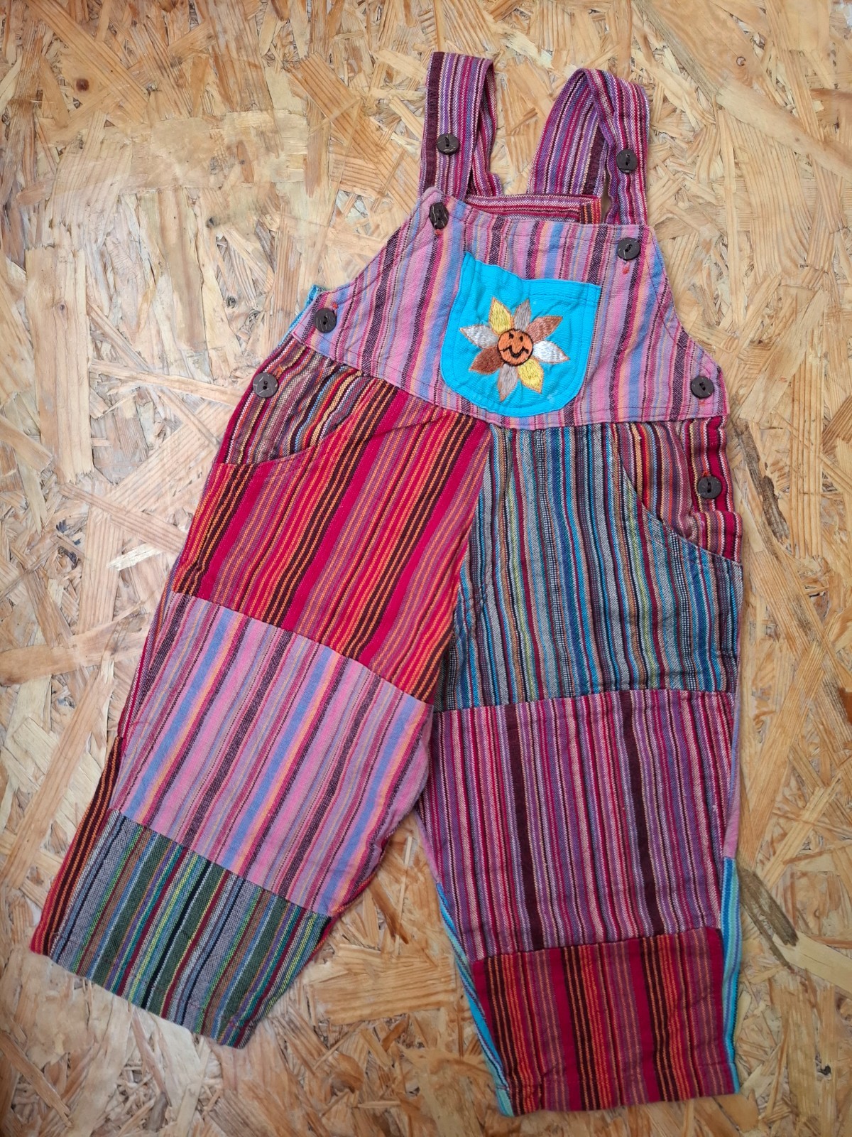 Nepal Patchwork Cotton Toddler Overalls Dungarees 9-12M Boho Hippie