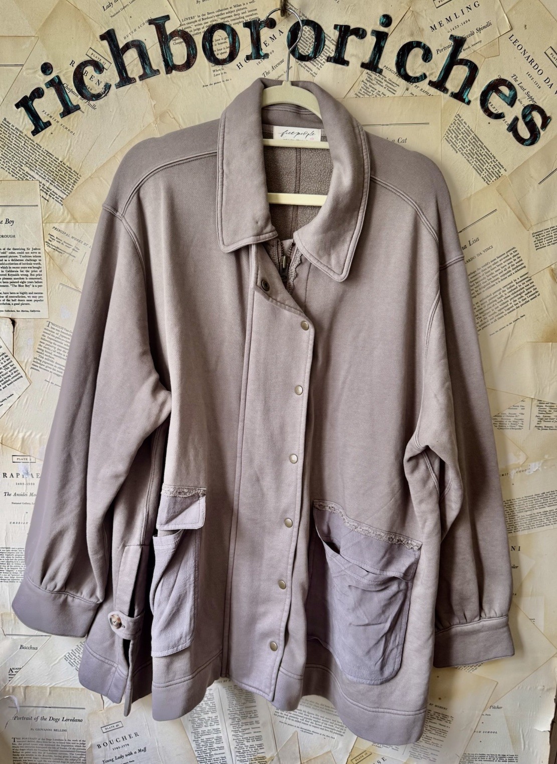 Free People Alexa Sweatshirt Zipper Snap Button Closure Dusted Cocoa S NEW