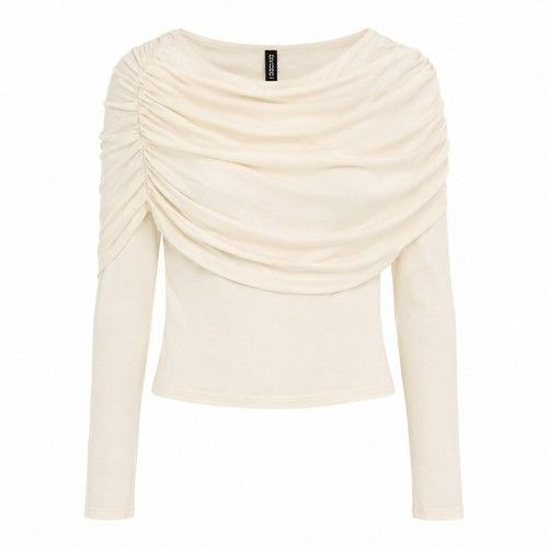 H & M Divided Cream Ruched Blouse Long Sleeve Size L