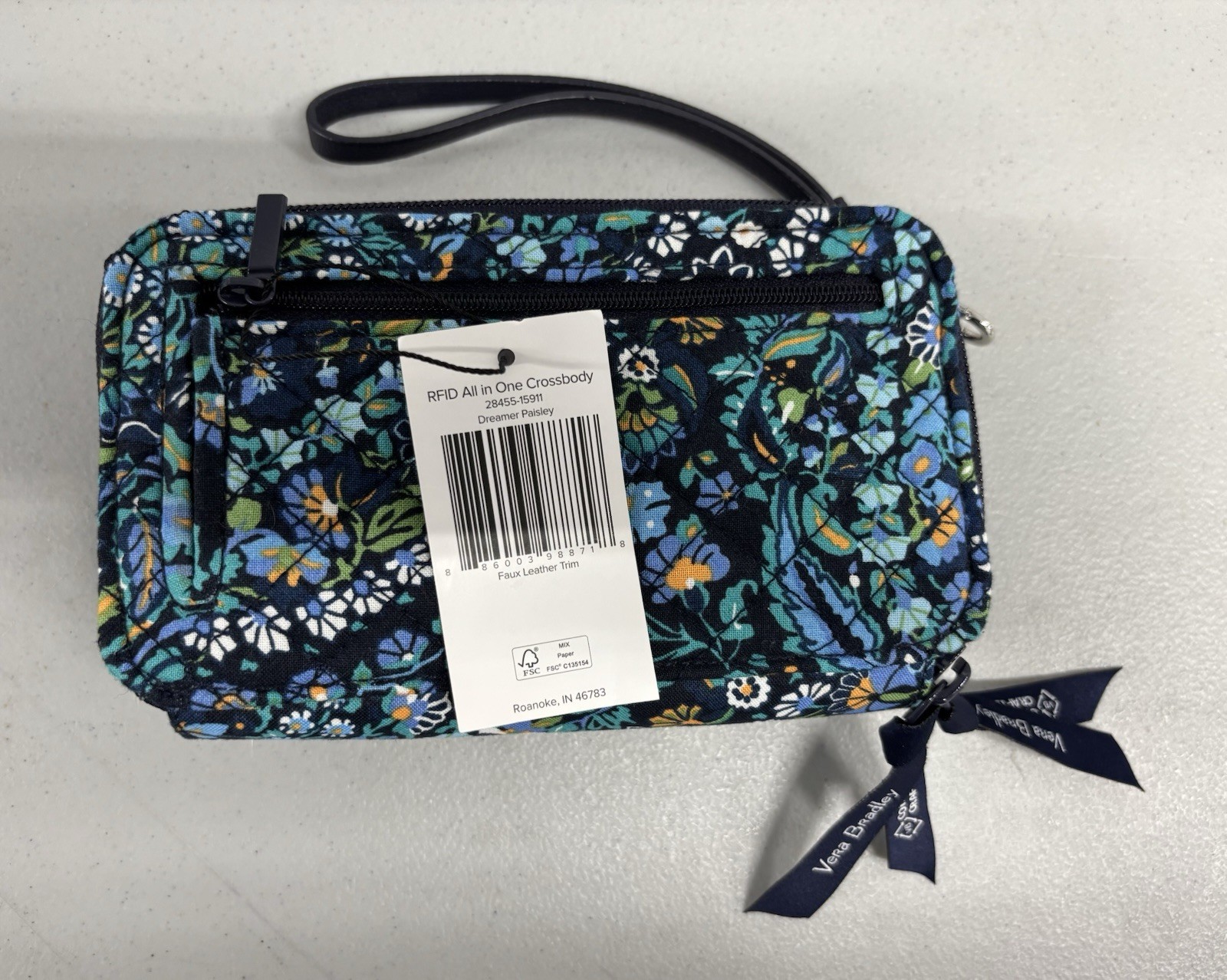 NEW! Vera Bradley AIO Crossbody Wallet Dreamer Paisley Plants RFID Protection