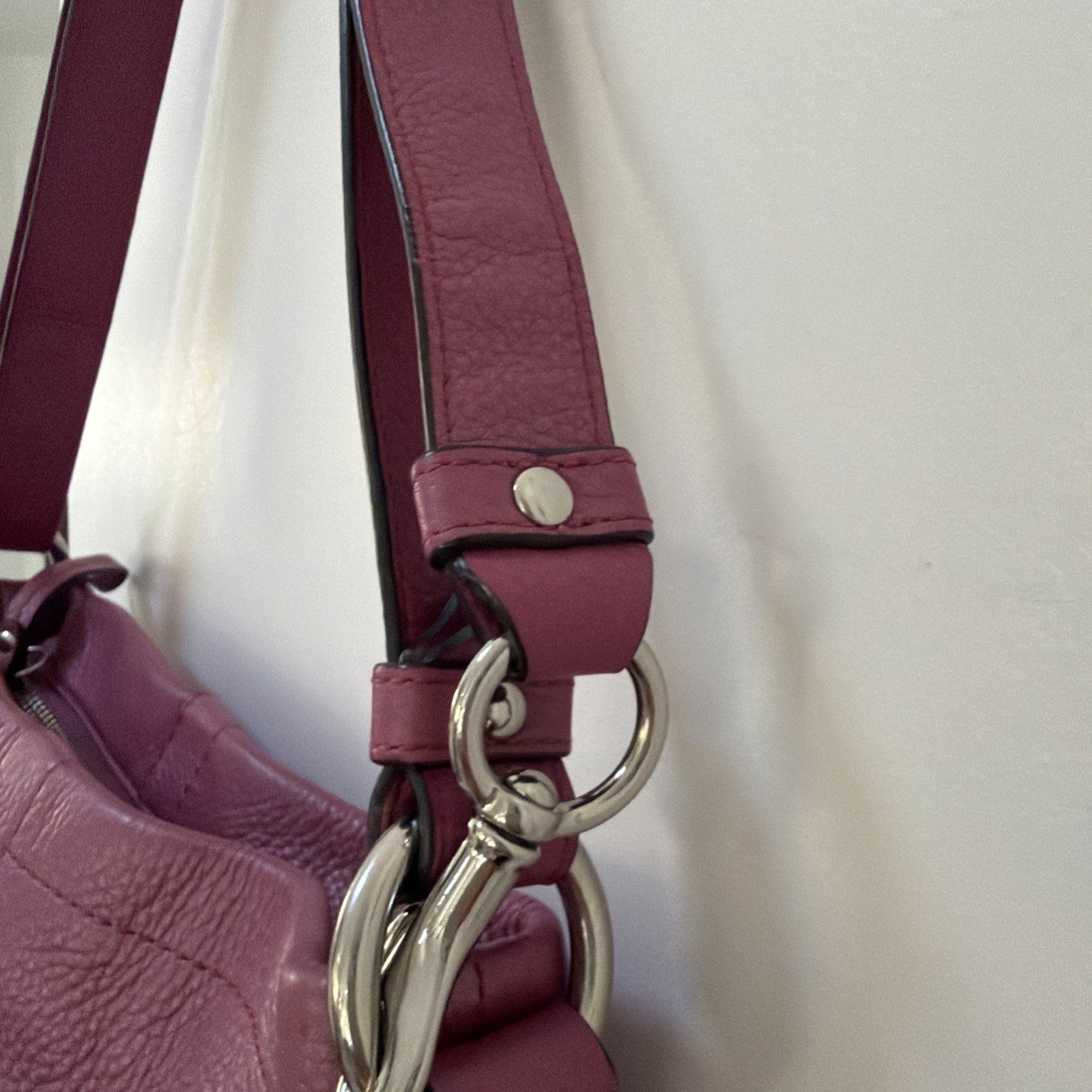 Coach F19722 North South Chain Convertible Shoulder HandBag Plum Pink Leather
