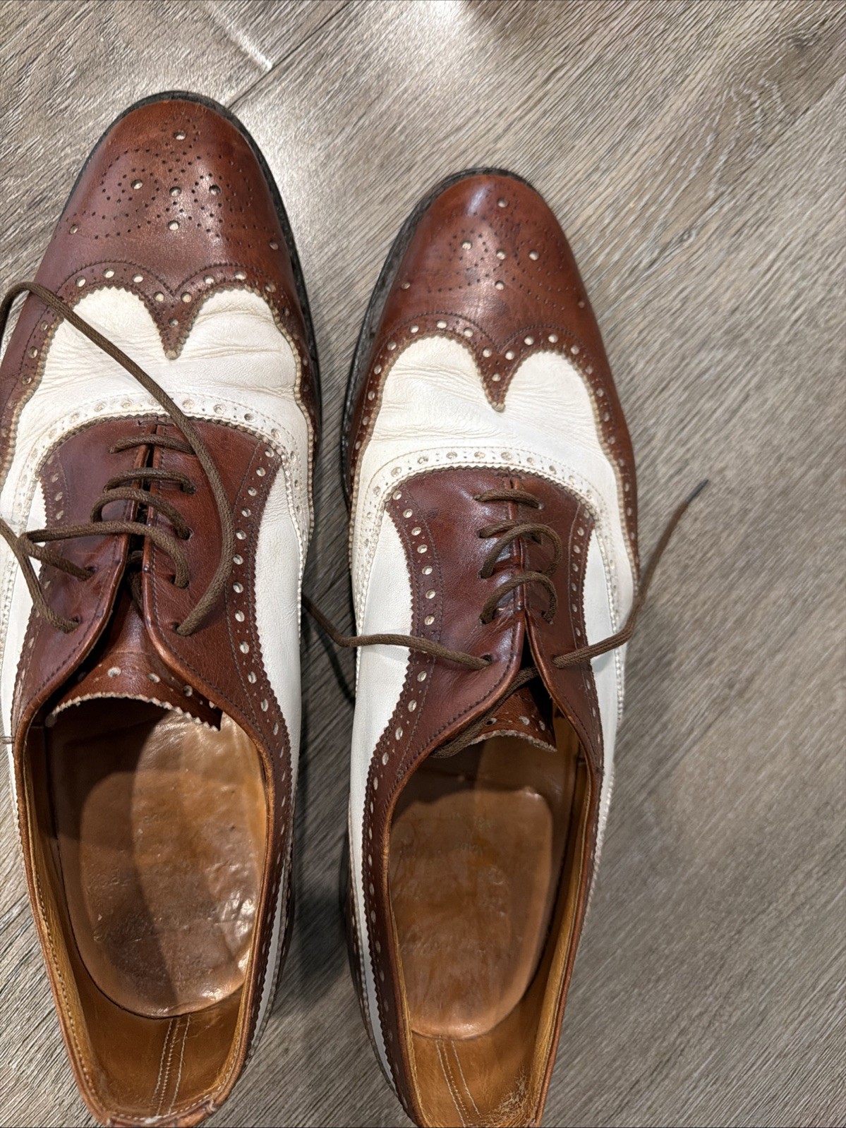 Alan McAfee Knights Bridge Collection Brown/White Leather Wingtip Oxford US 8.5