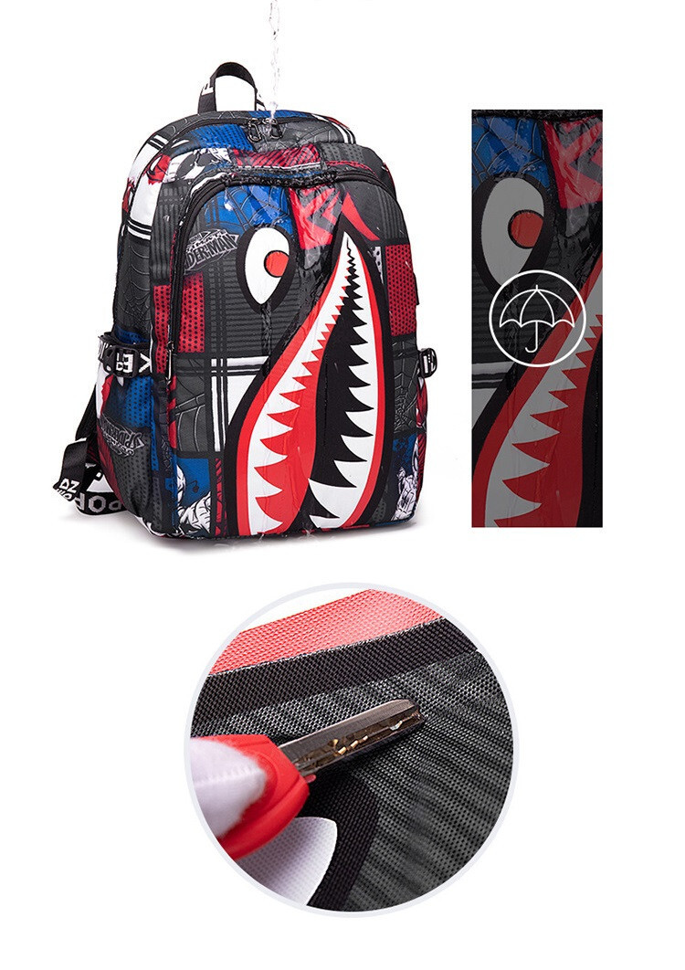 Shark Mouth x Spiderman Comic School Backpack Lightweight & Outdoor Waterproof