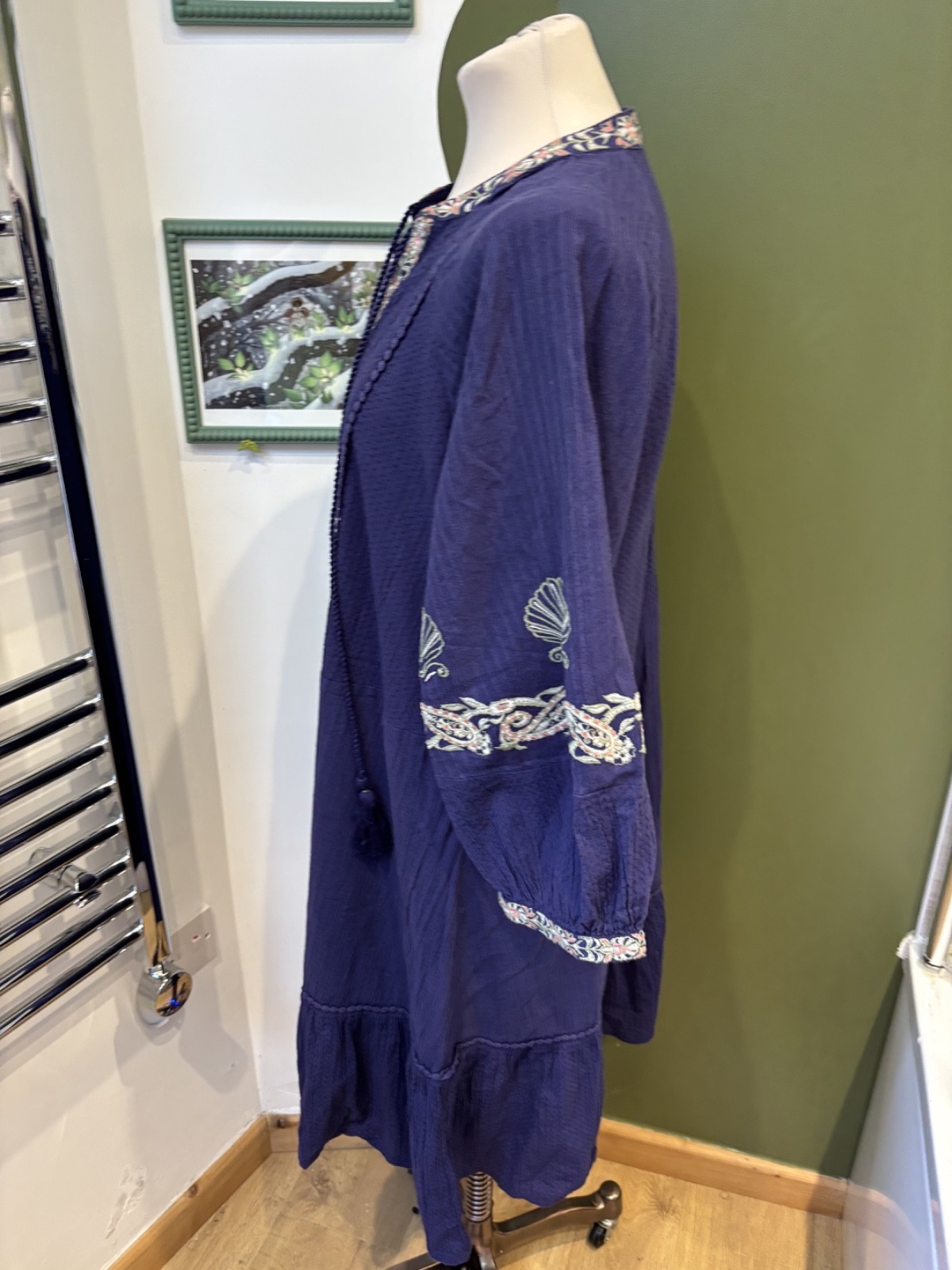 Accessorize Beach Holiday Indigo Blue Short Dress Shell Embroidery L UK 16-18