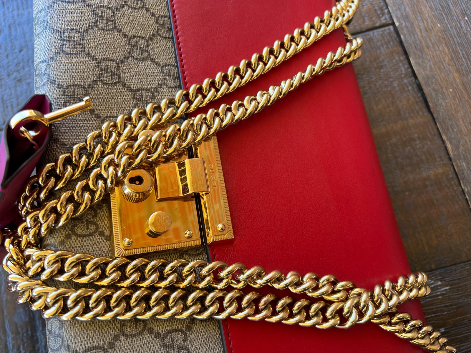 Authentic GUCCI GG Supreme Monogram Calfskin Medium Padlock Shoulder Bag