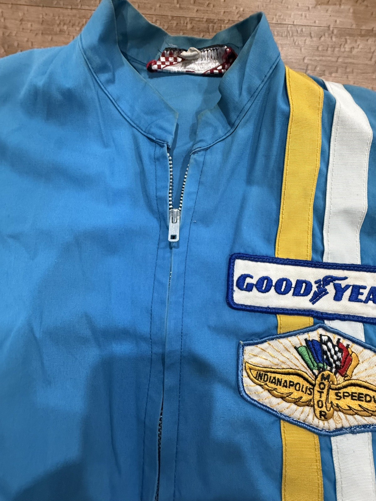 Vintage 70s Goodyear Indianapolis Motor Speedway Blue Jacket Mens Small Zip