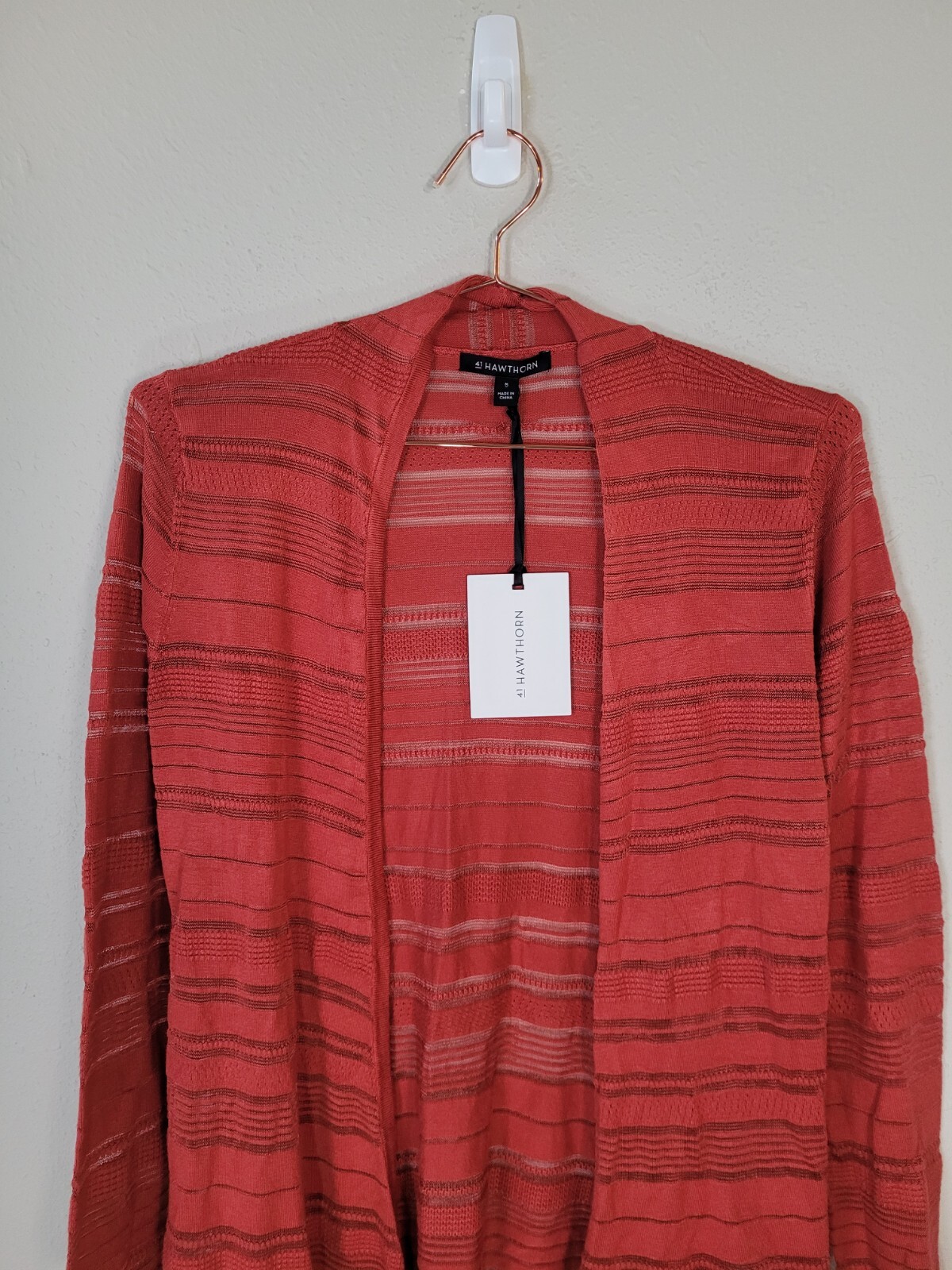 New 41 HAWTHORN M Stripe Open Front Textured Cardigan Women