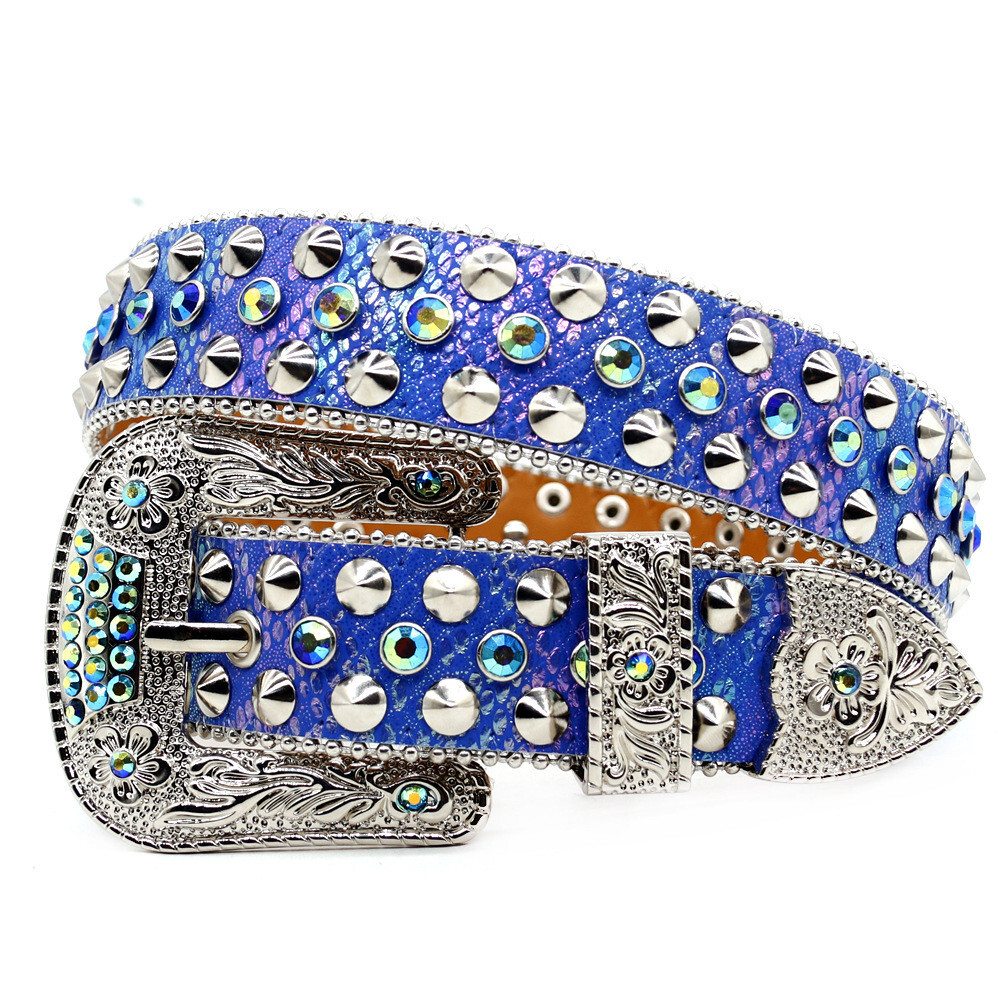 Western Rhinestone Belt for Women Men Rivet Studded Y2K Bling Leather Belts