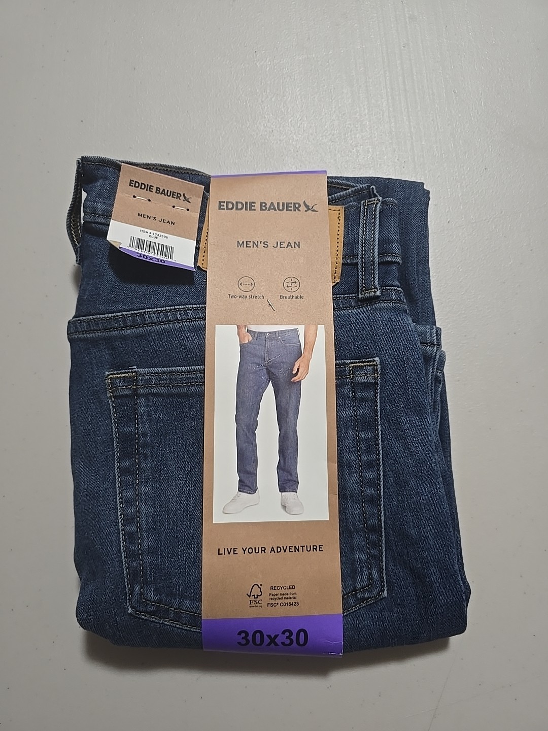 Eddie Bauer Men’s Regular Fit Stretch Jean, Blue, 30W x 30L