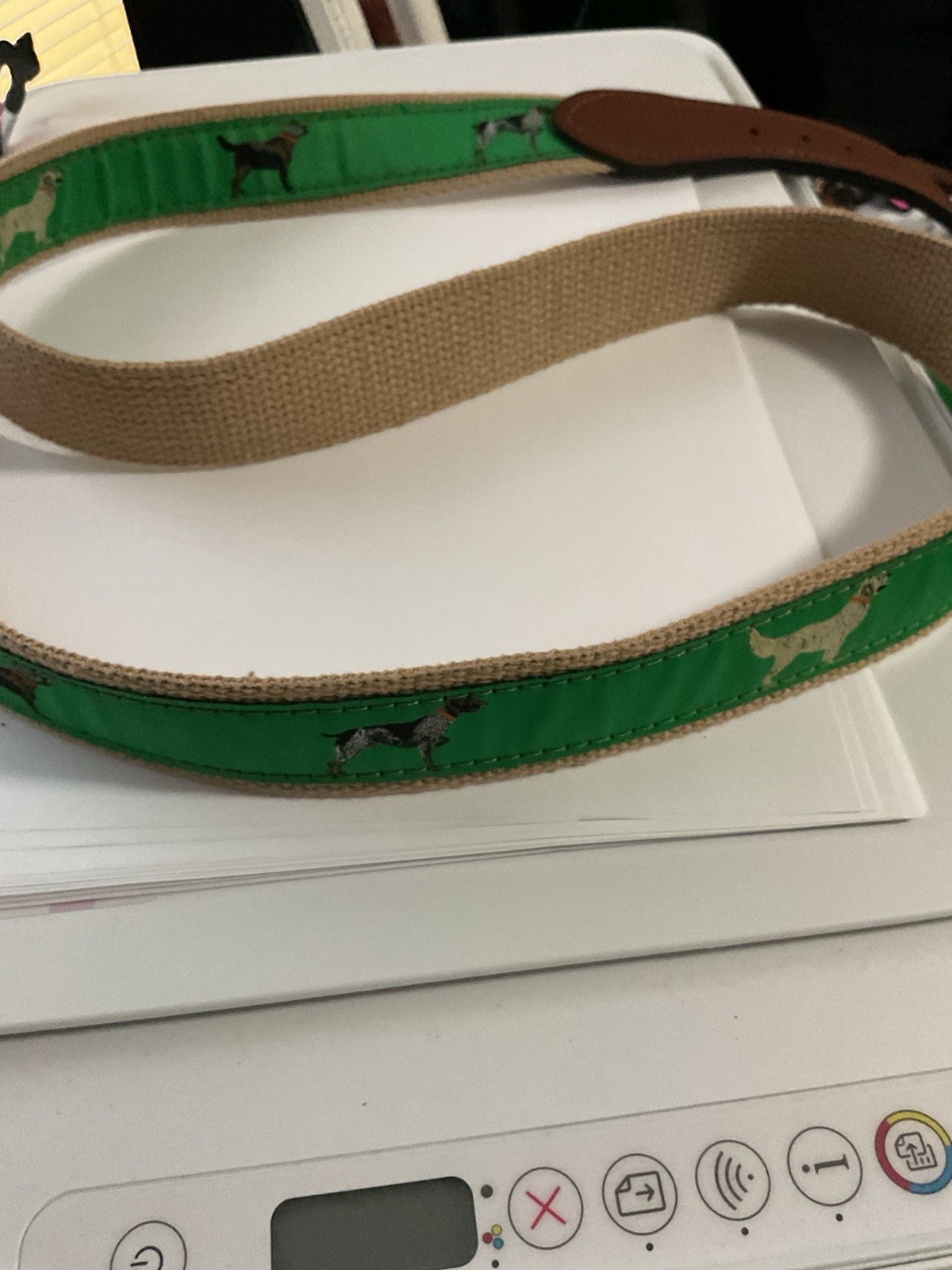 NWT Zip-Pro Leather And Webbing Heavy Duty Dog Print Belt 42