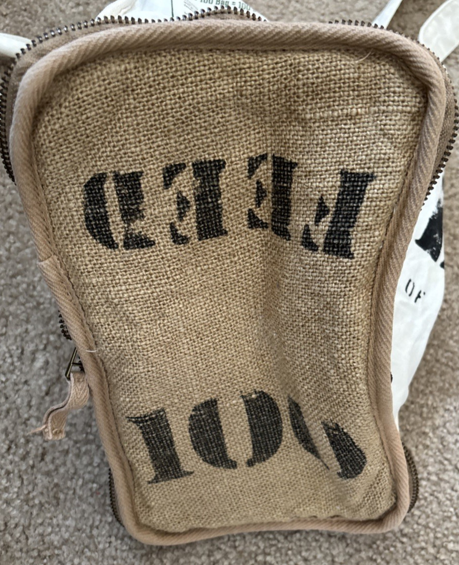 Feed 100 Children of the World Convertible Re-Usable Tote Bag Burlap/Cotton