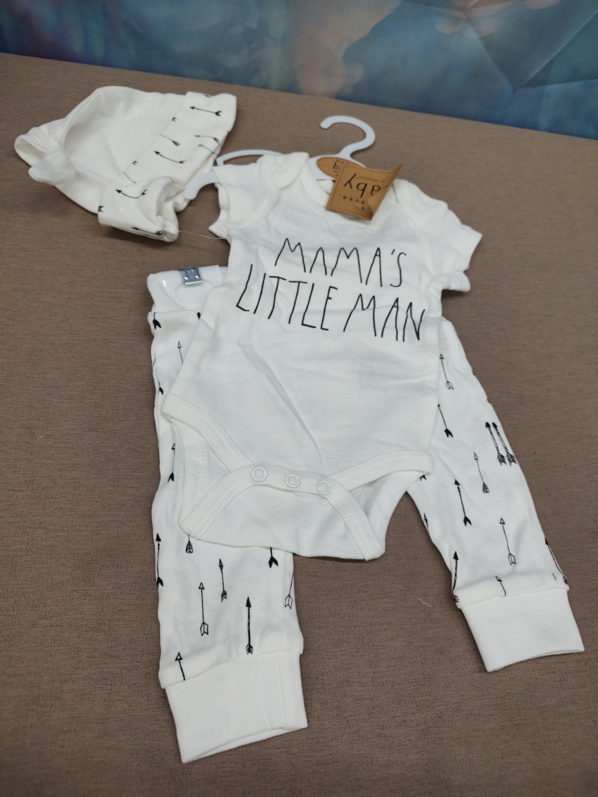 Rae Dunn Baby Boy Mama’s Little Man White Arrows 3 Piece Set 0-3 Months