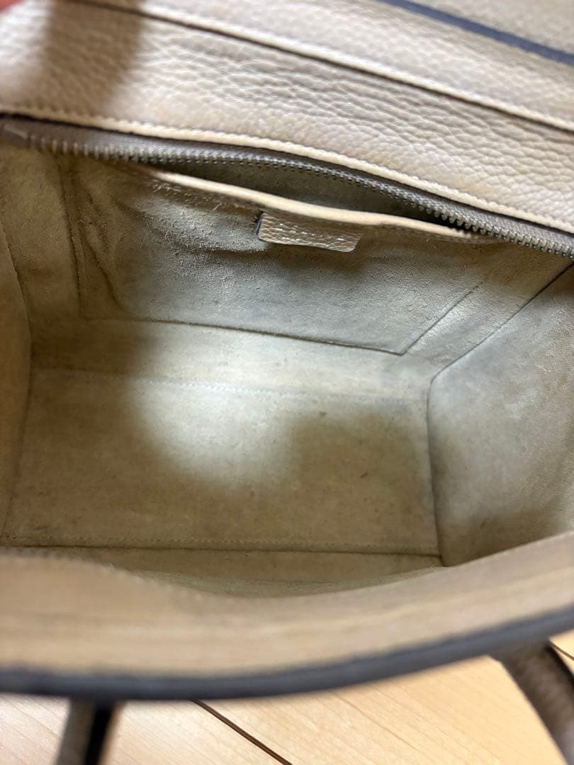 CELINE Luggage Nano Drummed Calf Leather Beige Vintage Authentic From Japan