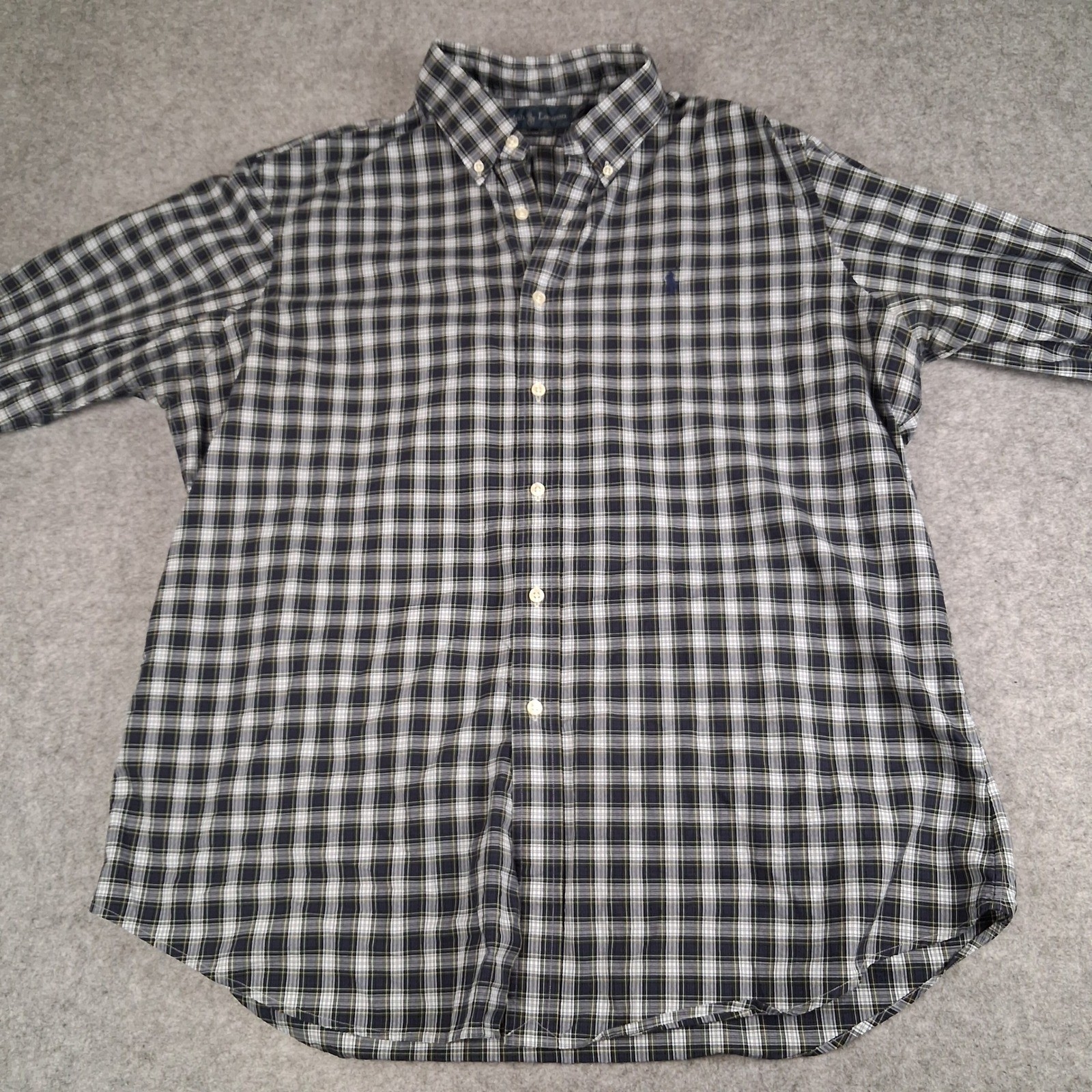 Ralph Lauren Button Down Shirt Mens XL Navy Blue Plaid Custom Fit Cotton