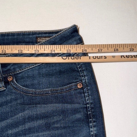 Dear John Playback Cuffs Straight Leg Jeans Womens 29 Dark Wash Raw Hem Blue