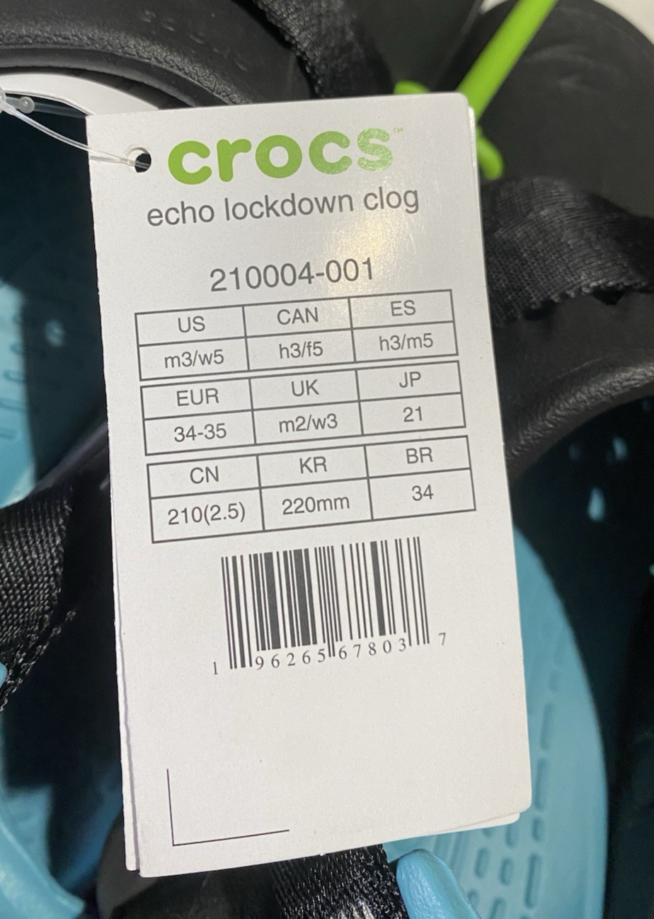 CROCS Limited Edition Echo Lockdown Mens Bungee Cord Black Blue Clogs