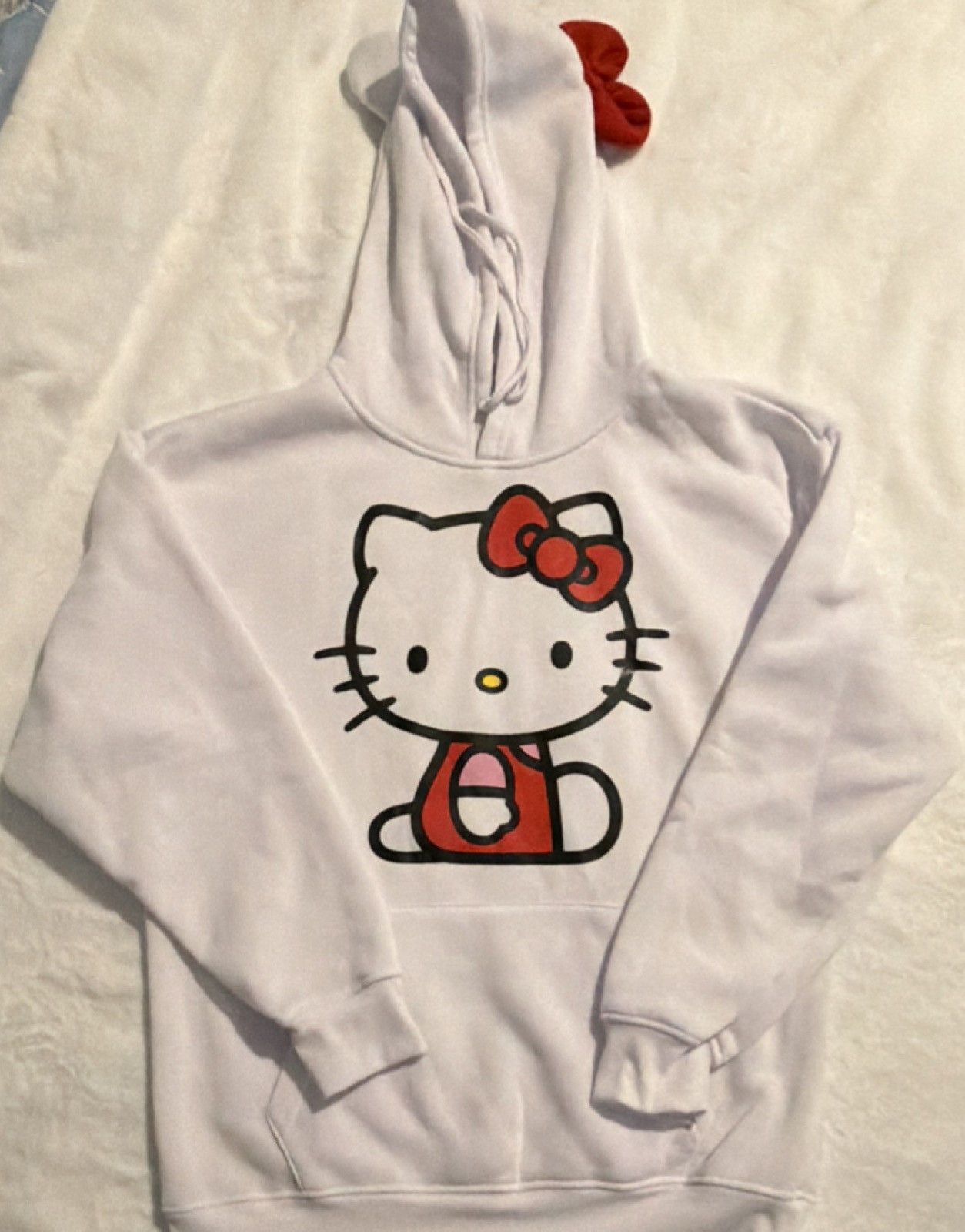 Hello Kitty Women’s L White Fleece Pullover Hoodie Cotton Blend Graphic Print