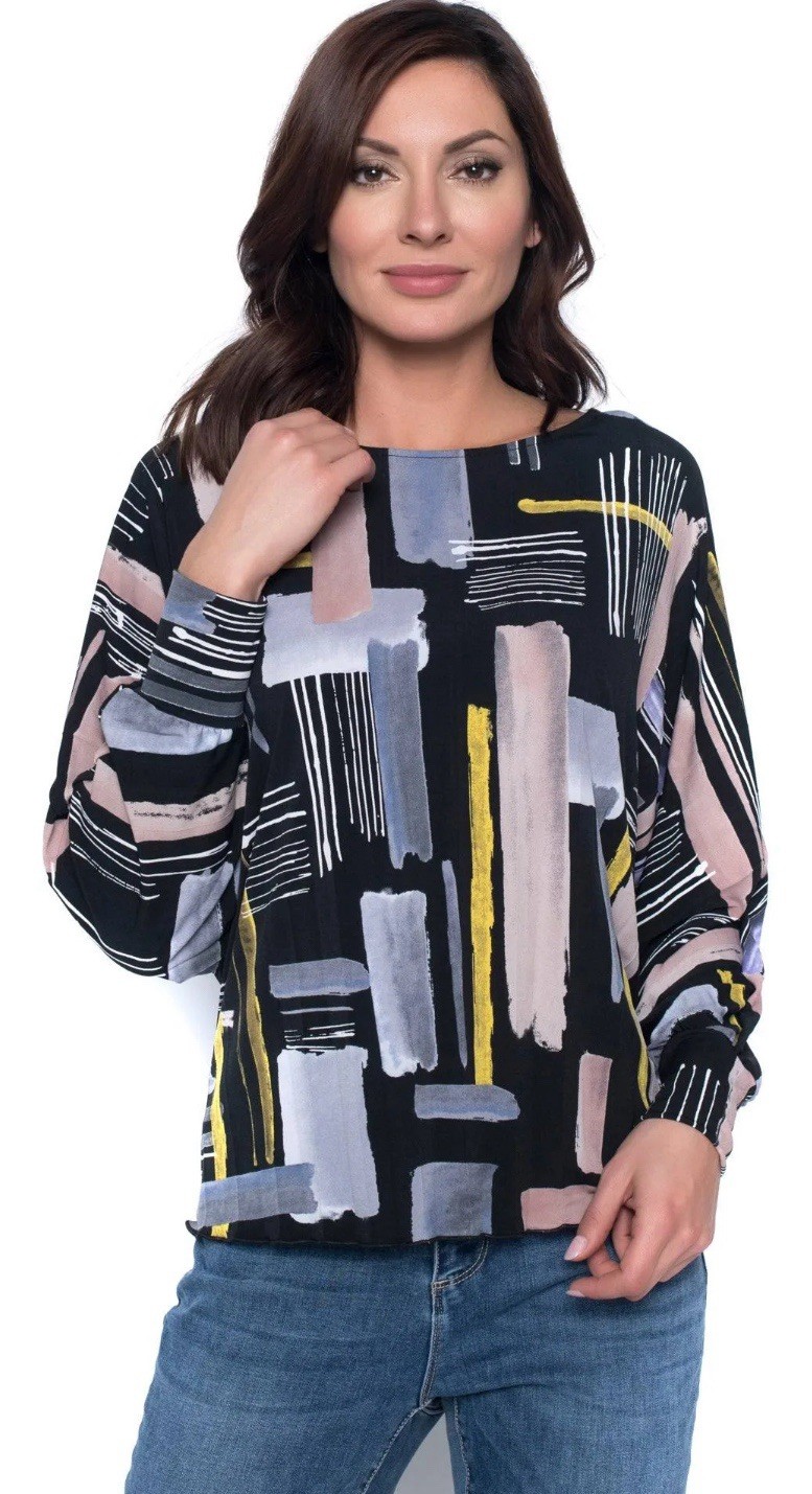 Frank Lyman Abstract Geo Asymmetrical Dolman Sleeve Tunic Art to Wear Boho 4