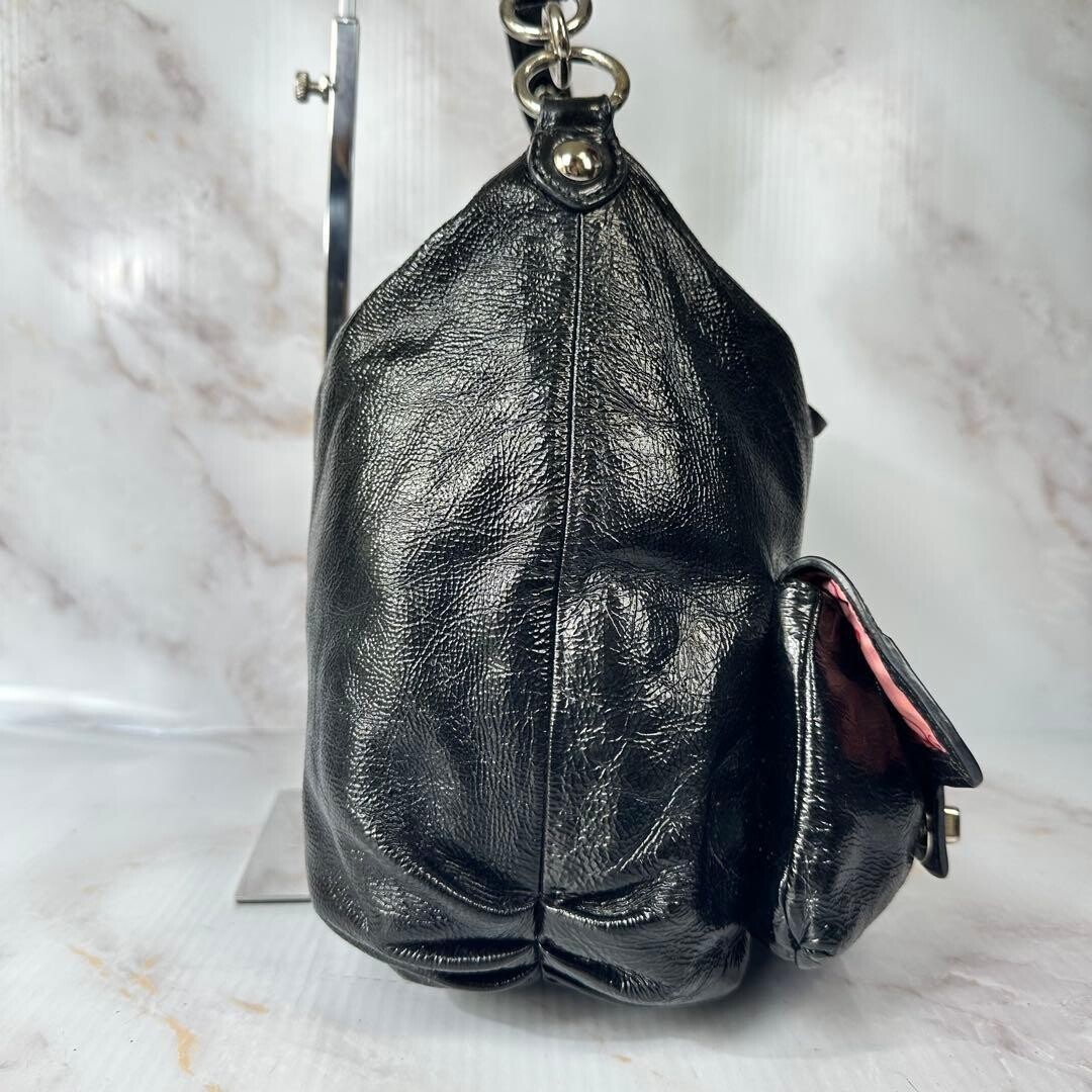 COACH Shoulder Bag Poppy Patent Black Authentic From Japan