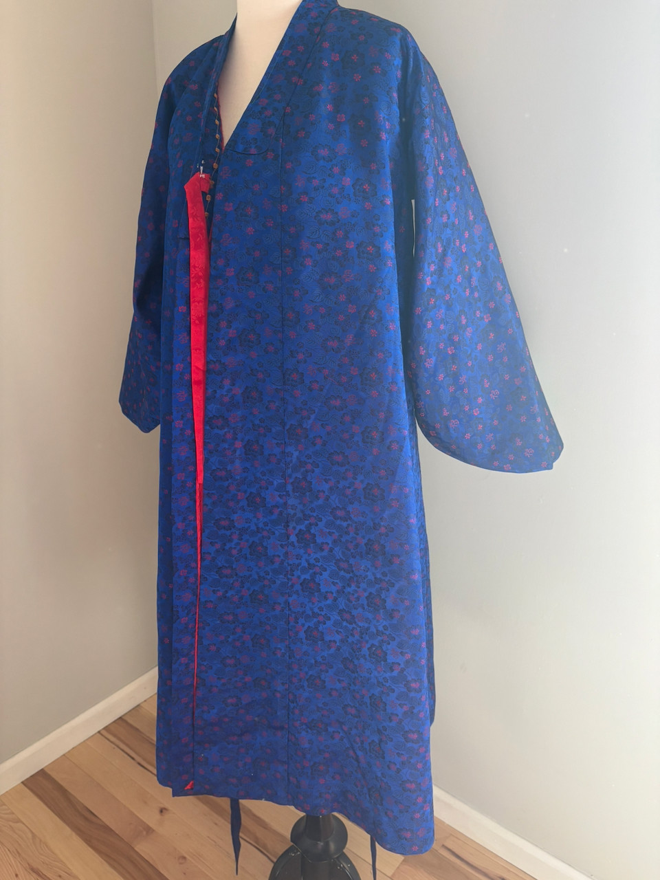 Vintage Korea Red Blue Brocade Embroidered Hanbok Durumagi Overcoat Traditional