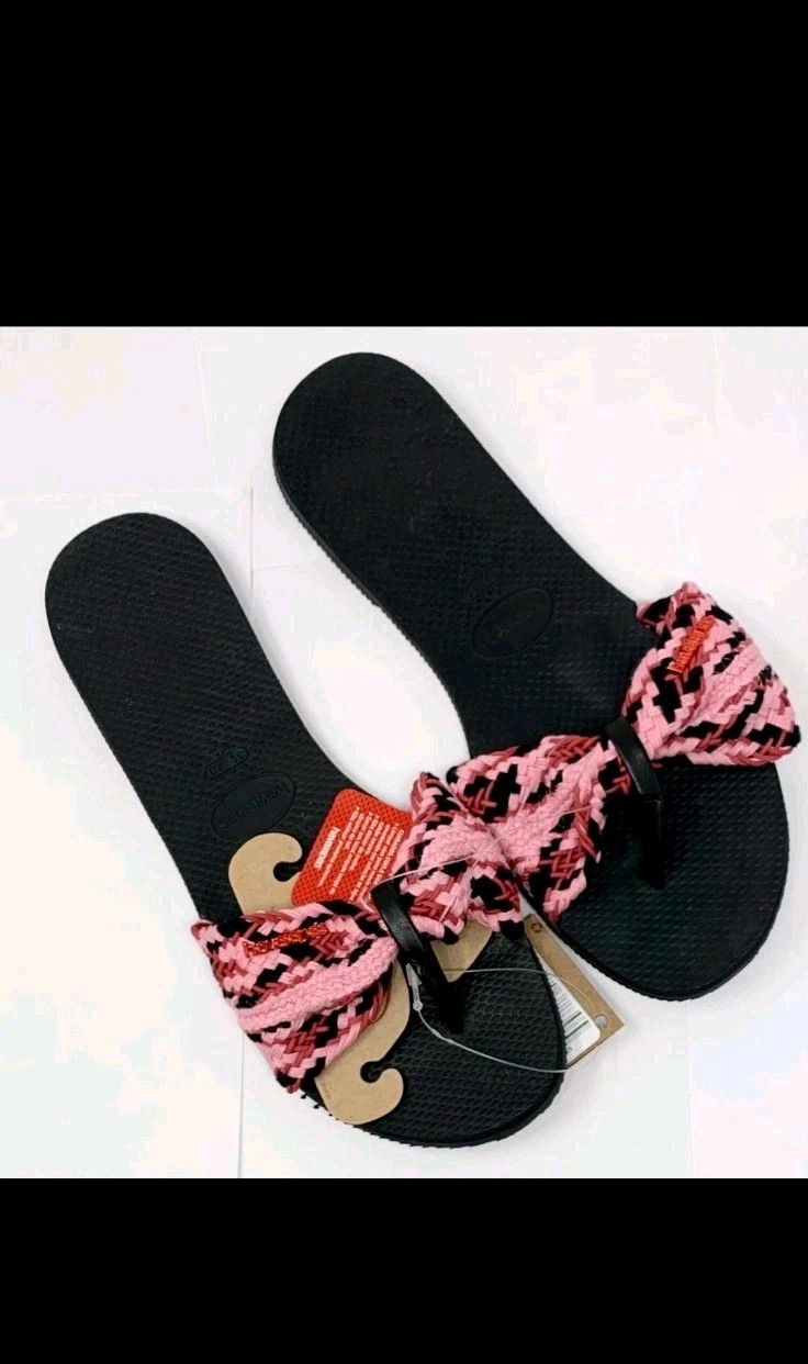 Havaianas You St. Tropez Mesh Flip Flop Sandals Women’s Size 6 Pink & Black NWT