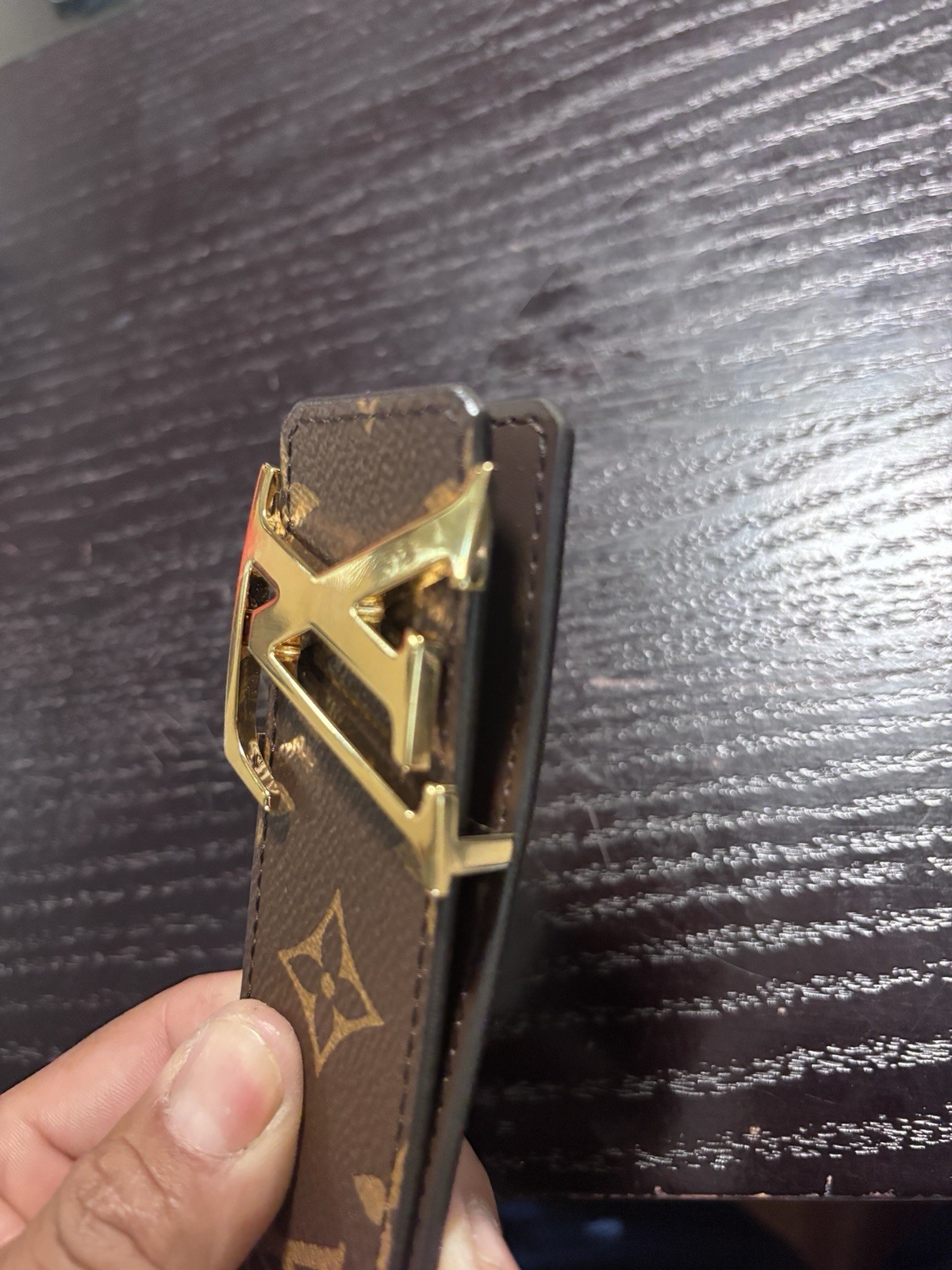 Authentic Louis Vuitton LV Initiales Monogram Canvas Belt Gold Buckle 28-30