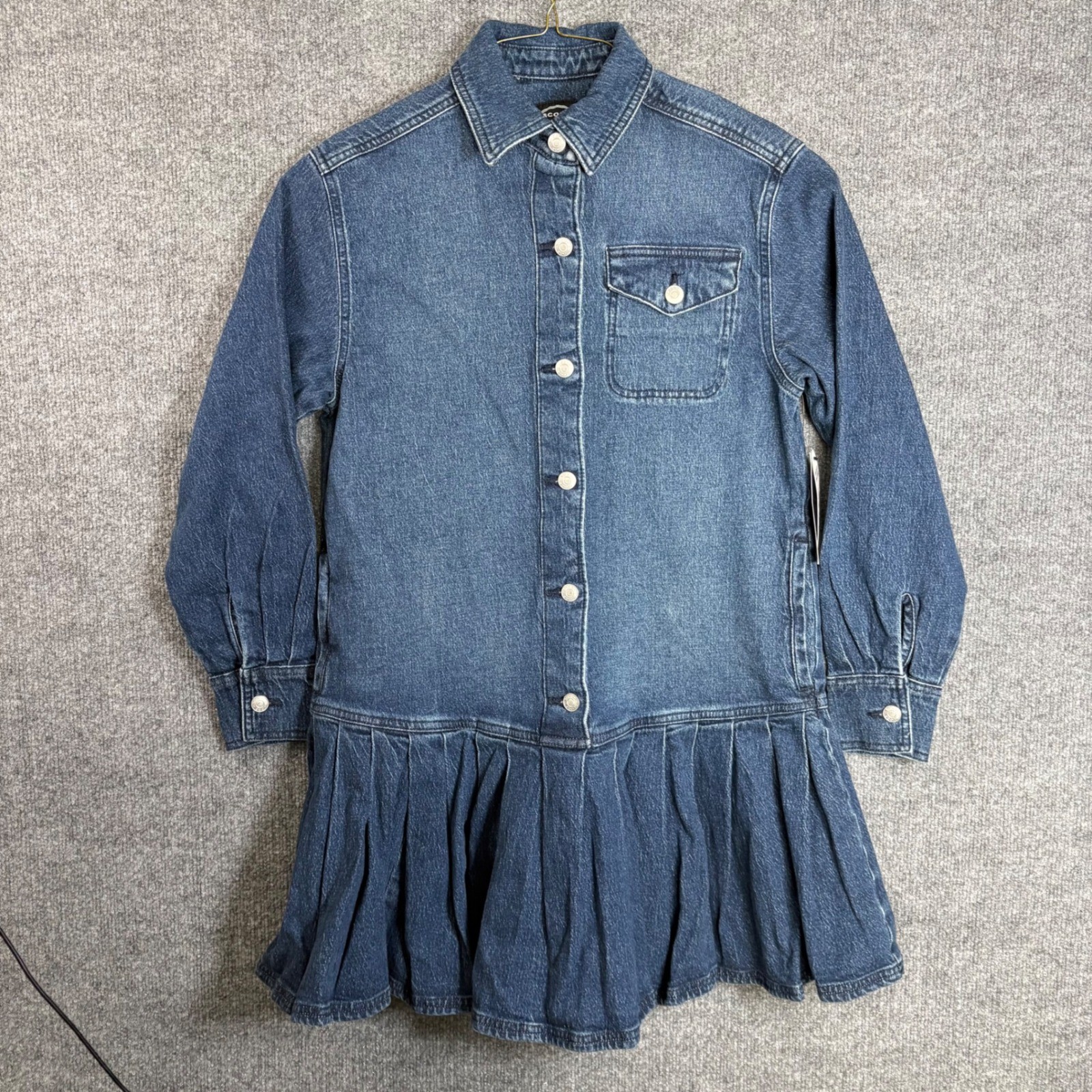 Scoop Womens Mini Pleat Denim Shirt Dress Dark Acid Wash XS 0-2 SCEP3632SP26