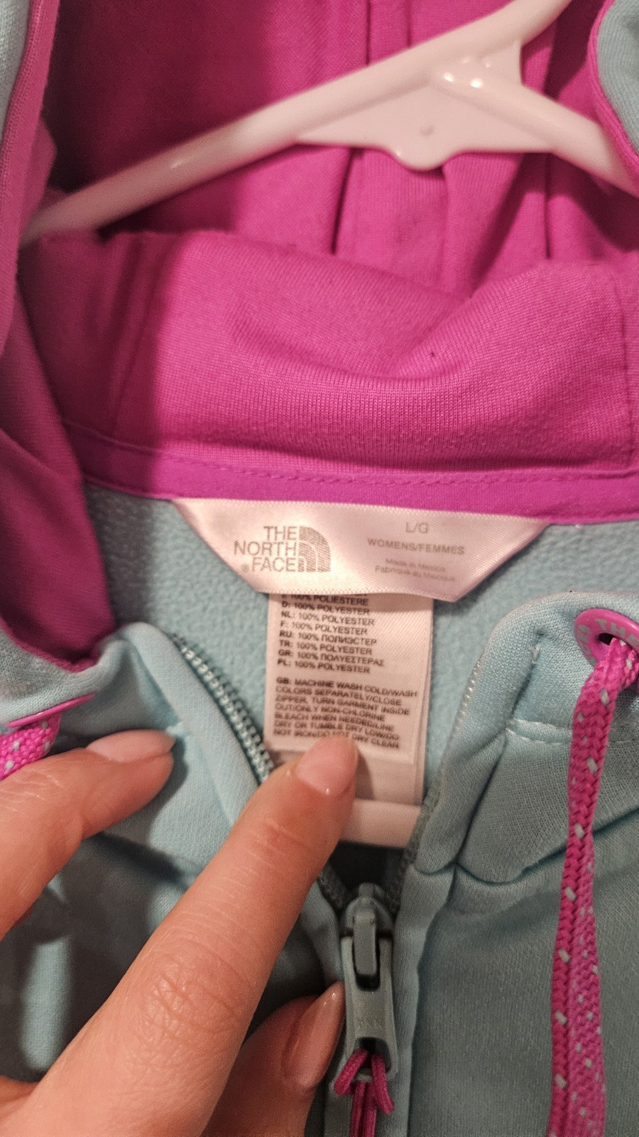 The North Face Women’s Hooded Full Zip Hoodie w/ Pockets Blue Pink L/G