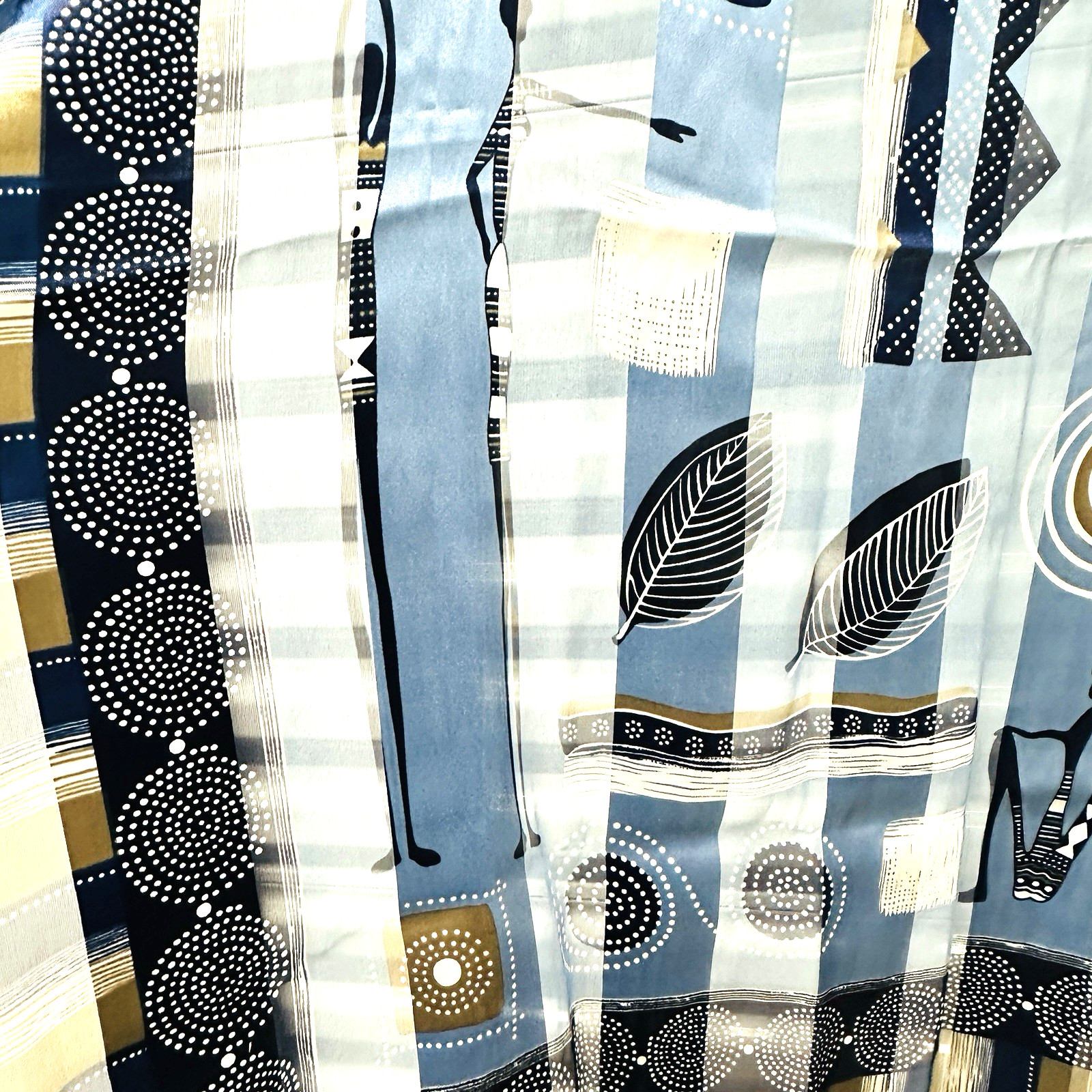 Vintage Ancient Egypt Style Scarf Wrap Blue Geometric Art Print Pyramids 40×38”