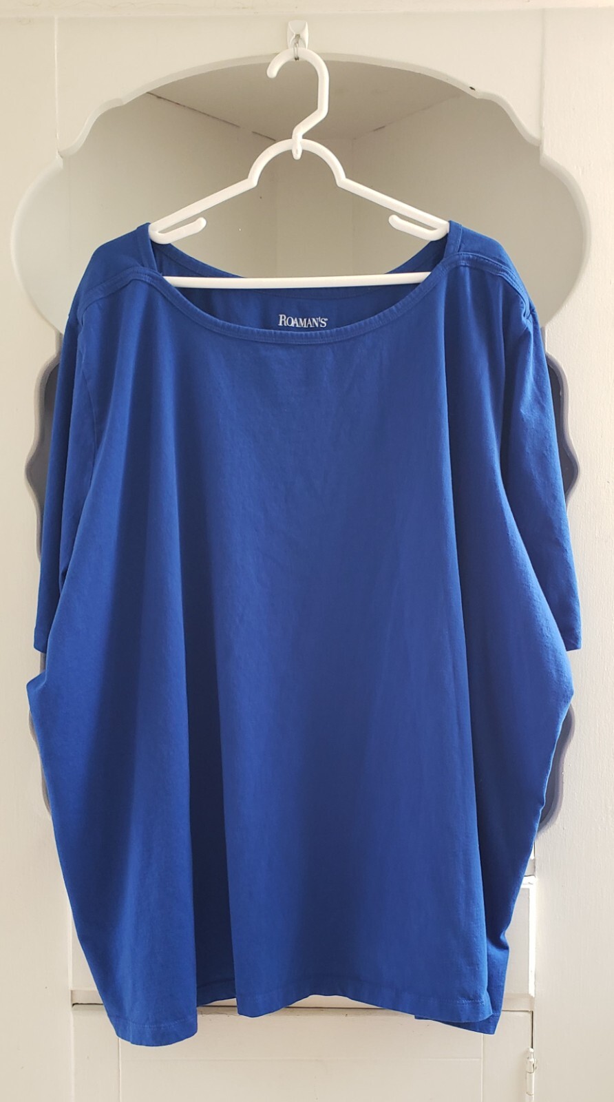 Roamans Pullover Tee Shirt Plus Size 5X 38/40 Top Blue 100% Cotton Tunic Blouse