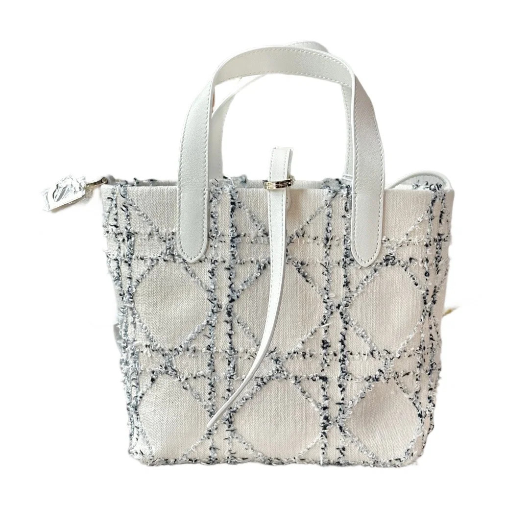 Dior Small Toujours Vertical Beige Navy Blue Terry Cloth Calfskin (zz072326i8r)