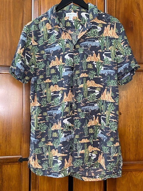 Rails Mens Medium Desert Cactus Camp Shirt Rayon Southwest Arizona Print Button