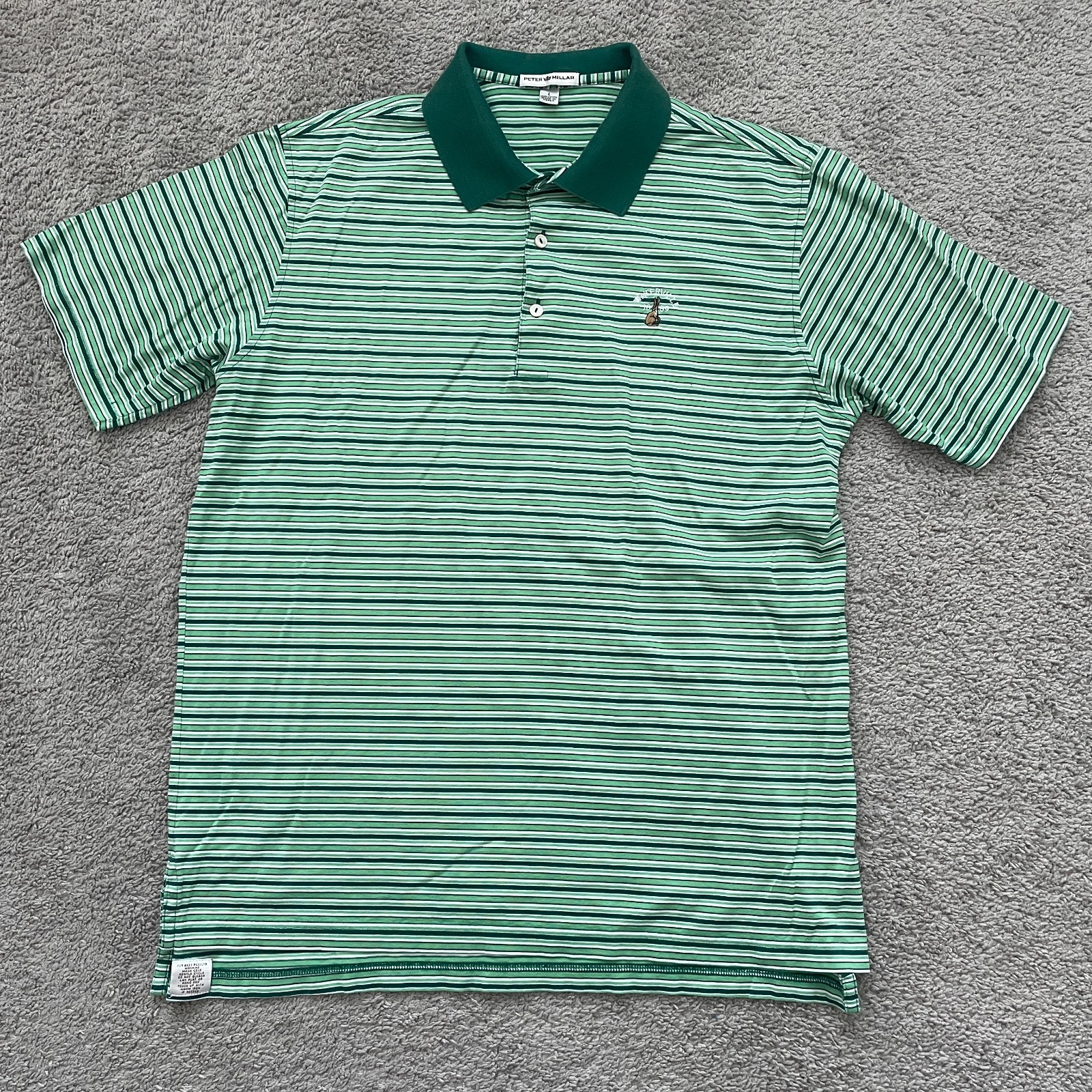 Peter Millar Men’s Waterville Golf Club Striped Polo Shirt Green Cotton Large