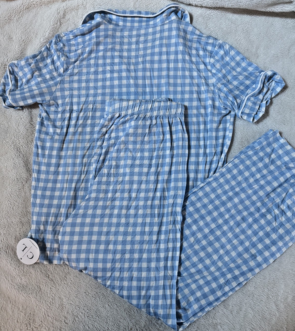NWT Caden Lane Women’s Mama Blue Gingham Check Bamboo Pants Pajamas Set Medium