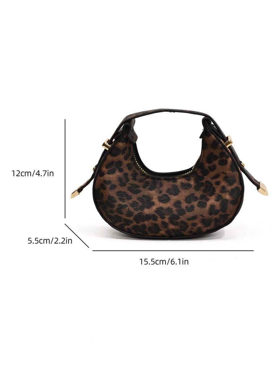 Leopard Print Mini Hobo Bag Half Moon Shoulder Purse Women Fall Winter New