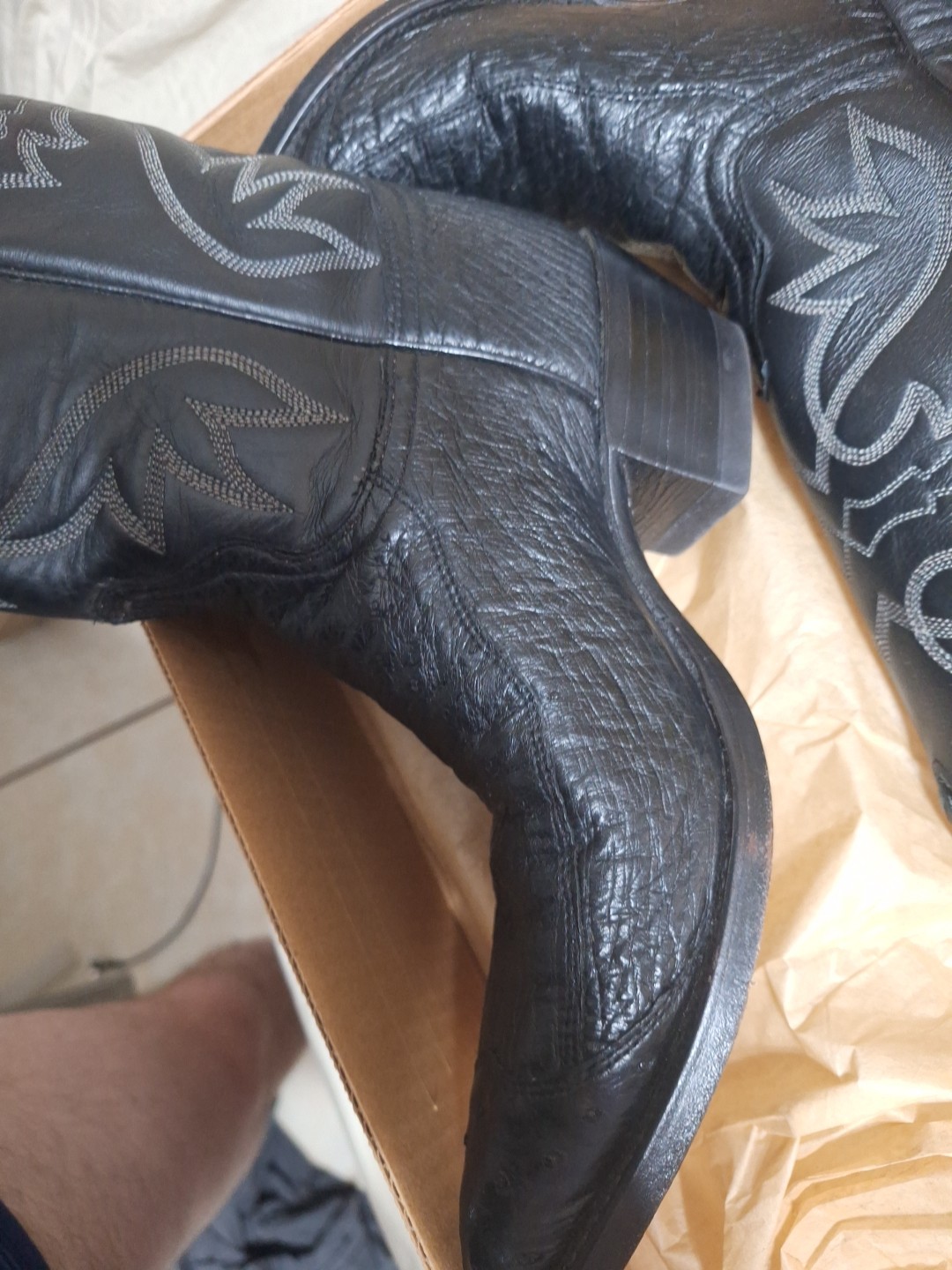 J Chisholm Cowboy Boots 8D, Exotic Ostrich Leg Leather, Excellent. Handmade USA