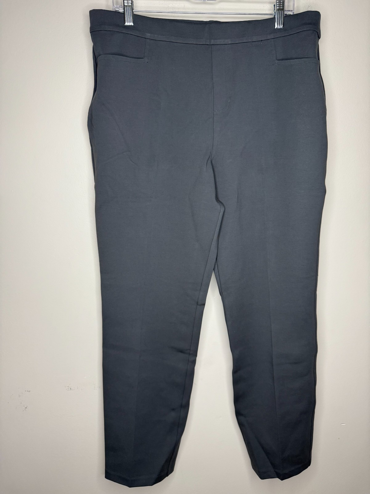 Susan Graver Regular Smart Ponte Knit Slim Leg Pant Sleek Grey ,Large