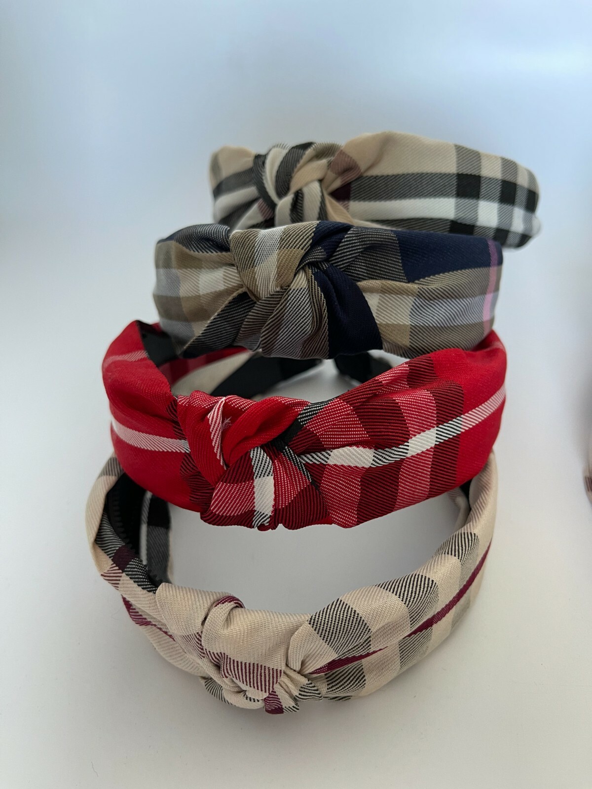 4 PCS Plaid Fabric Plastic Headband Checkered Design Fabric Hair Band Fashion