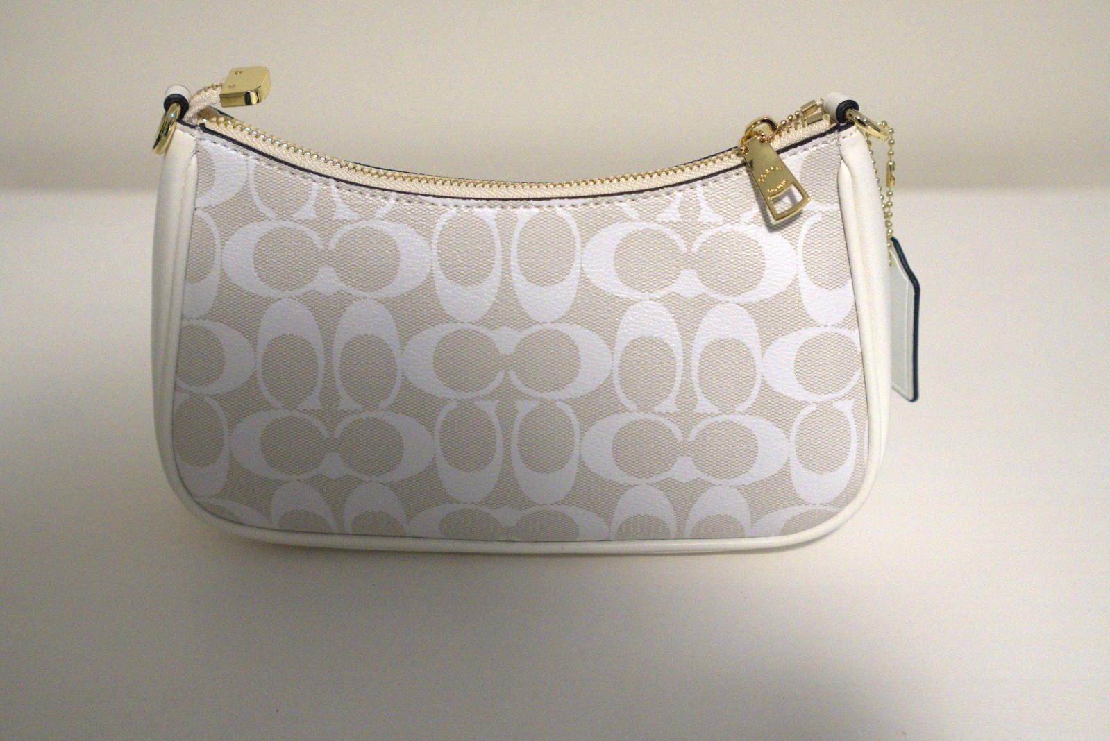 Coach 2Way Shoulder Bag CA548 Signature Canvas White Smooth Leather Outlet