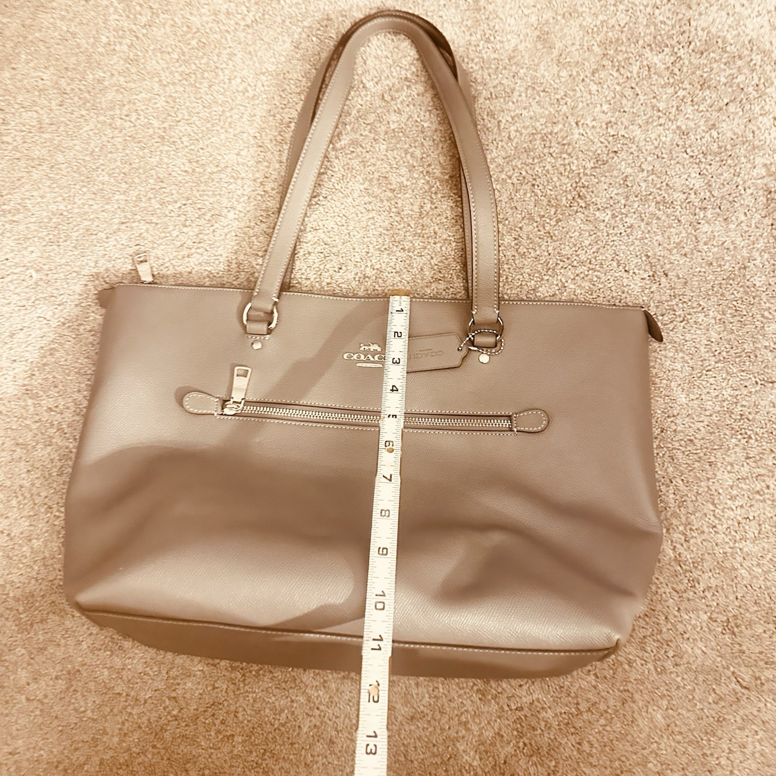Coach Gallery Tote Large Crossgrain Leather Gray Zip Top Shoulder Bag F79608 EUC