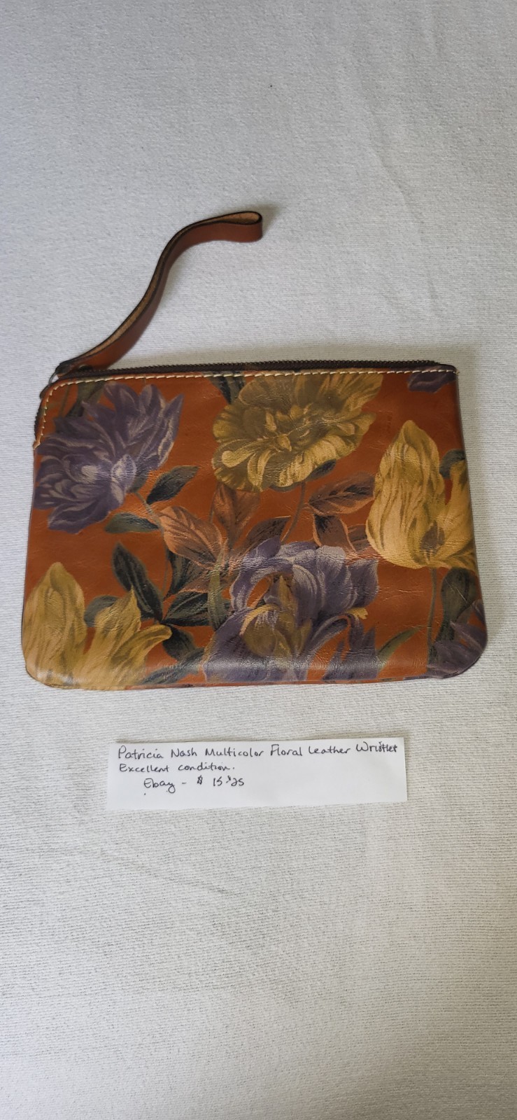 Patricia Nash Floral Wristlet Zip Pouch w/ Wrist Strap Lined Brown Multi