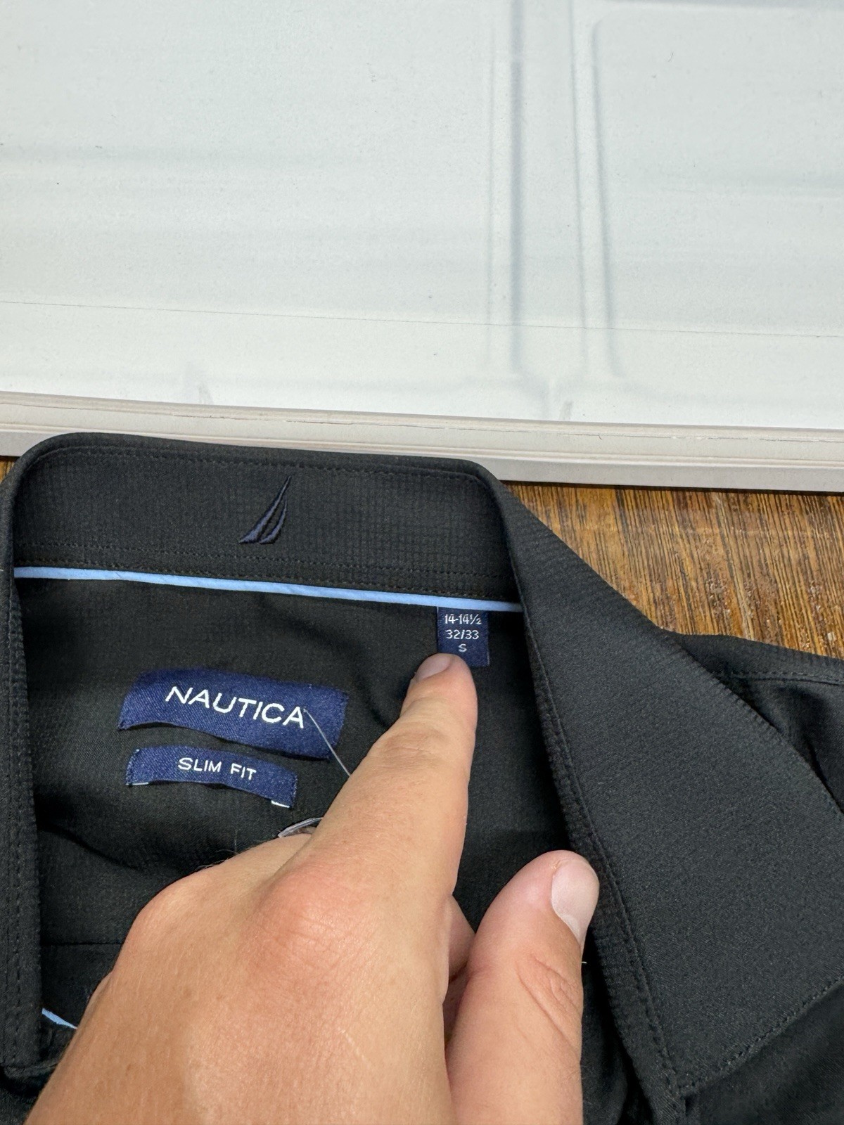 Nautica Slim Fit Performance Super Shirt Mens S 14-14.5 32/33 Black NEW