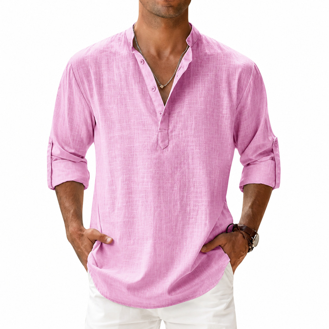 Men Casual Shirt Long Sleeve Cotton Linen Beach T Shirt Lightweight NEW 8 COLORS