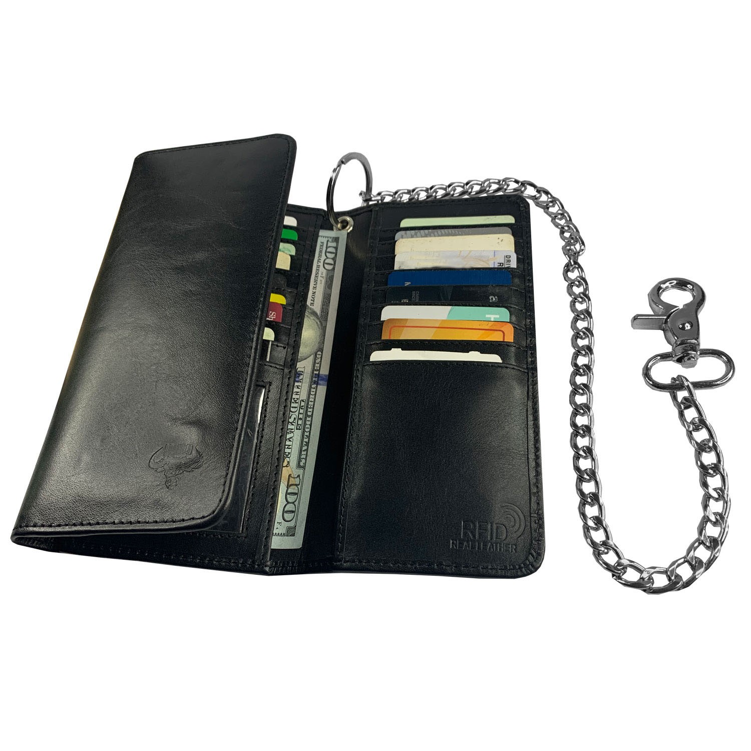 IBRO Motorcycle Chain Wallet for Men – 100% Natural Genuine Leather, Long