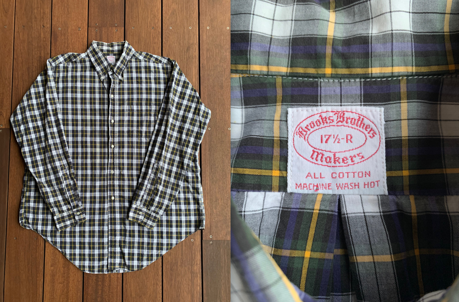 VTG 80s 90s Brooks Brothers Dress Gordon Tartan Broadcloth Sport Shirt Sz 17.5-R