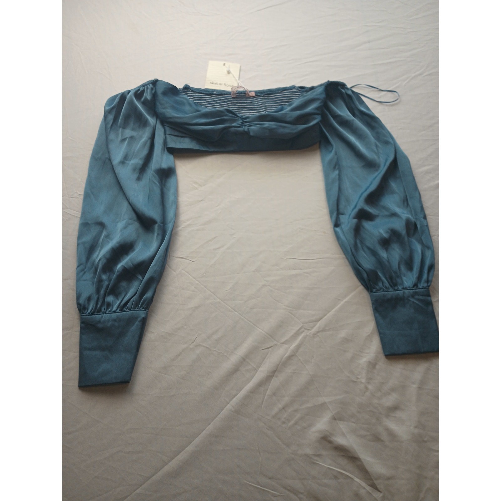 Skylar Rose Crop Top Balloon sleeves Faux silk Smocked back NWT Size XS
